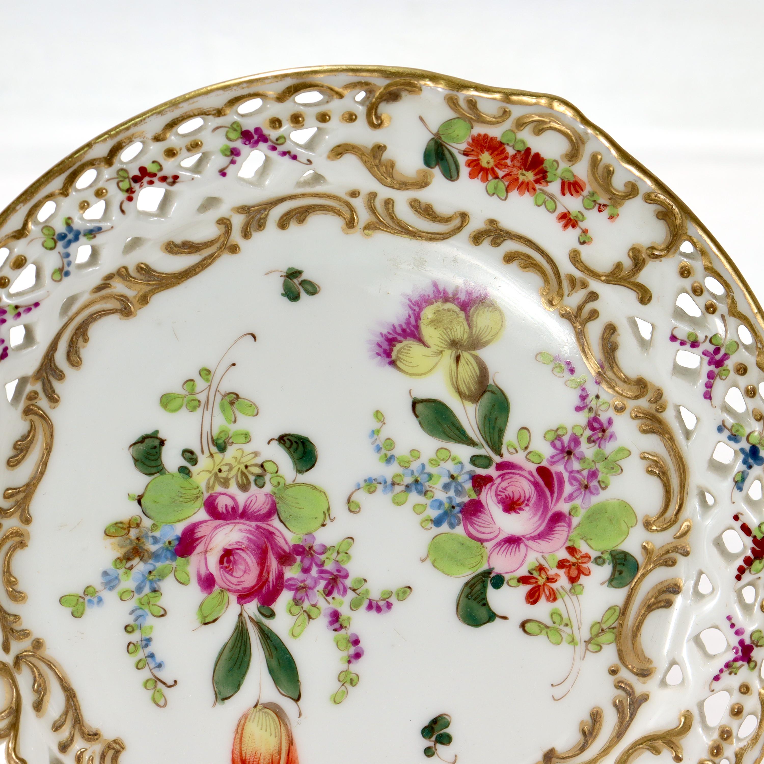 6 assiettes en porcelaine anciennes réticulées de style Dresde Bloch & Bourdois en vente 4