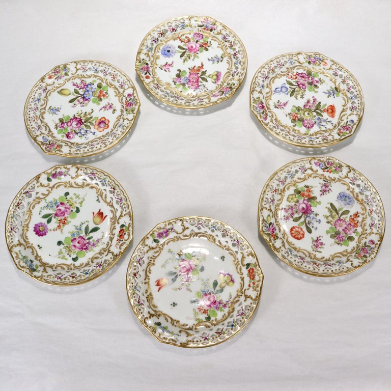 Lot De 6 Assiettes Anciennes Thomas Bavaria - Porcelaine Floral Vintage - 20 Cm
