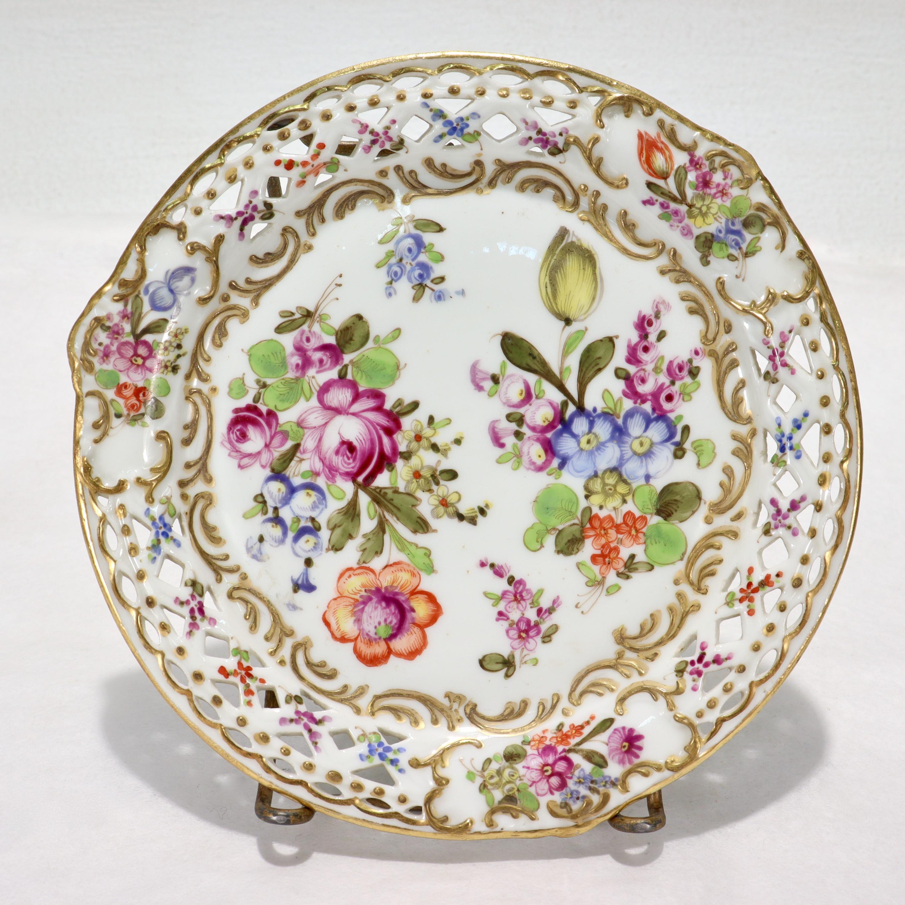 Rococo 6 Antique French Bloch & Bourdois Reticulated Dresden Style Porcelain Plates For Sale