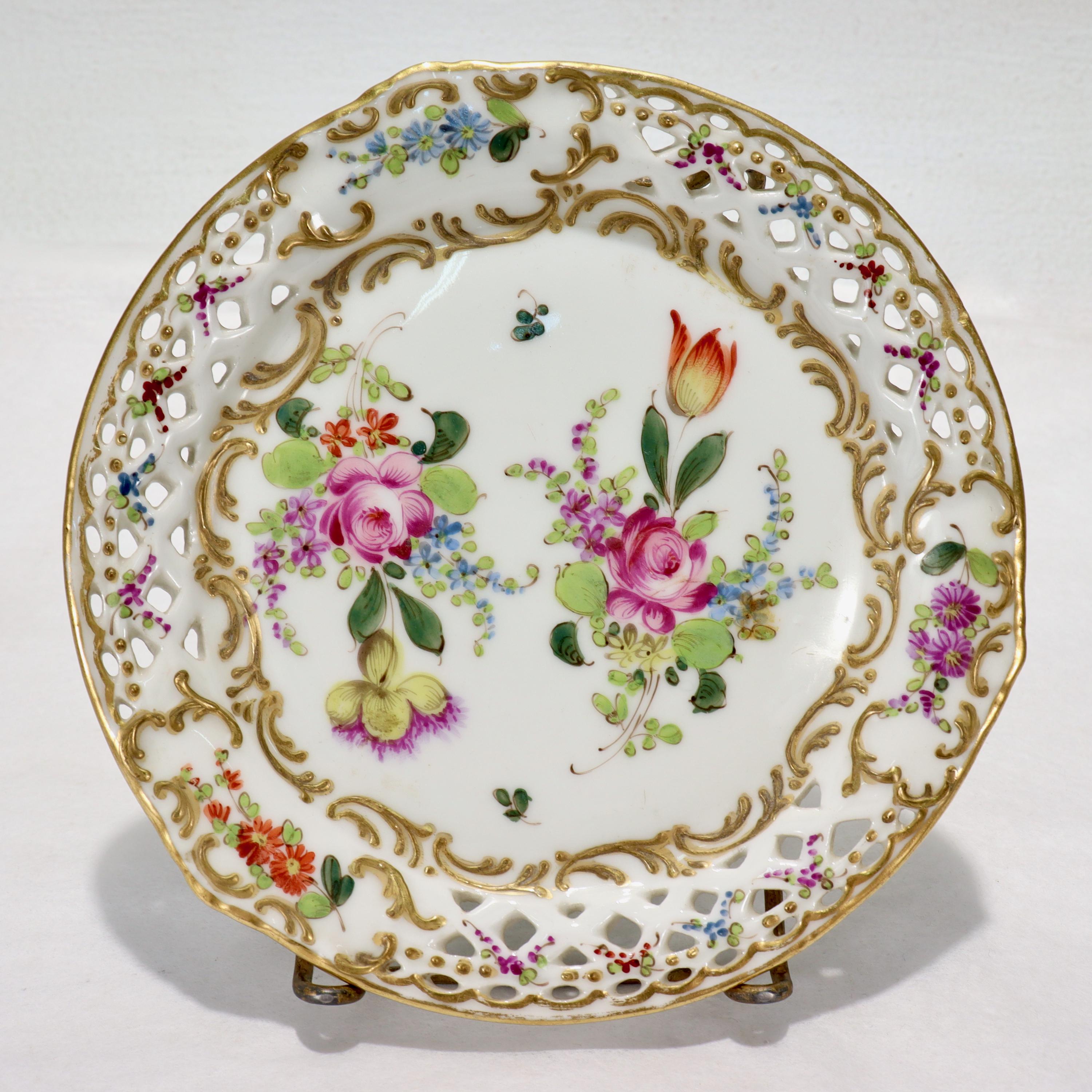 6 assiettes en porcelaine anciennes réticulées de style Dresde Bloch & Bourdois en vente 1