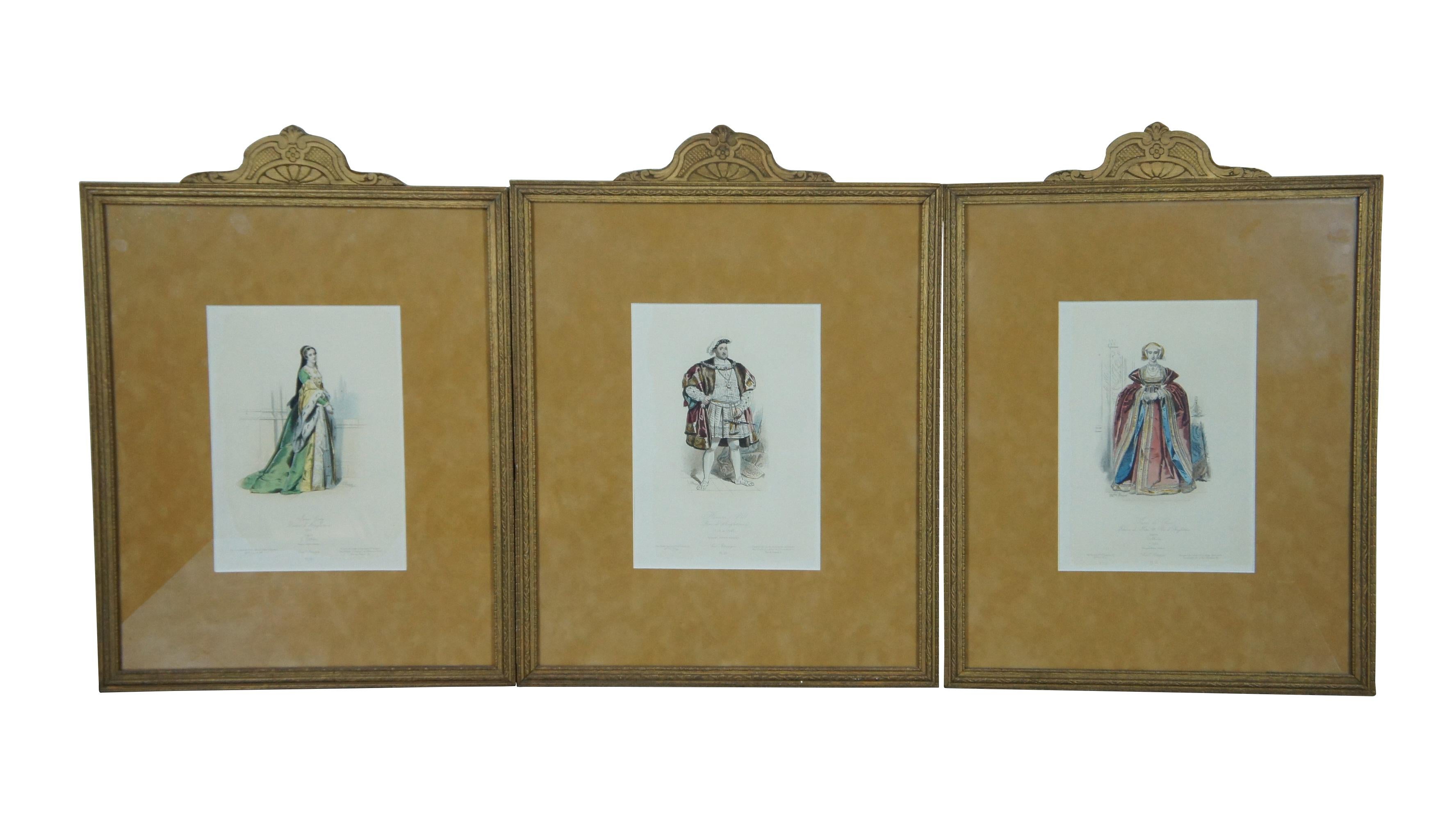 Set of 6 antique colored historical fashion prints by Hippolyte and Polydore Pauquet (Pauquet Freres / Brothers) after originals by Hans Holbein. Published by the Bureaux des Modes et Costumes Historiques (Fashion and Historical Costume Offices).
