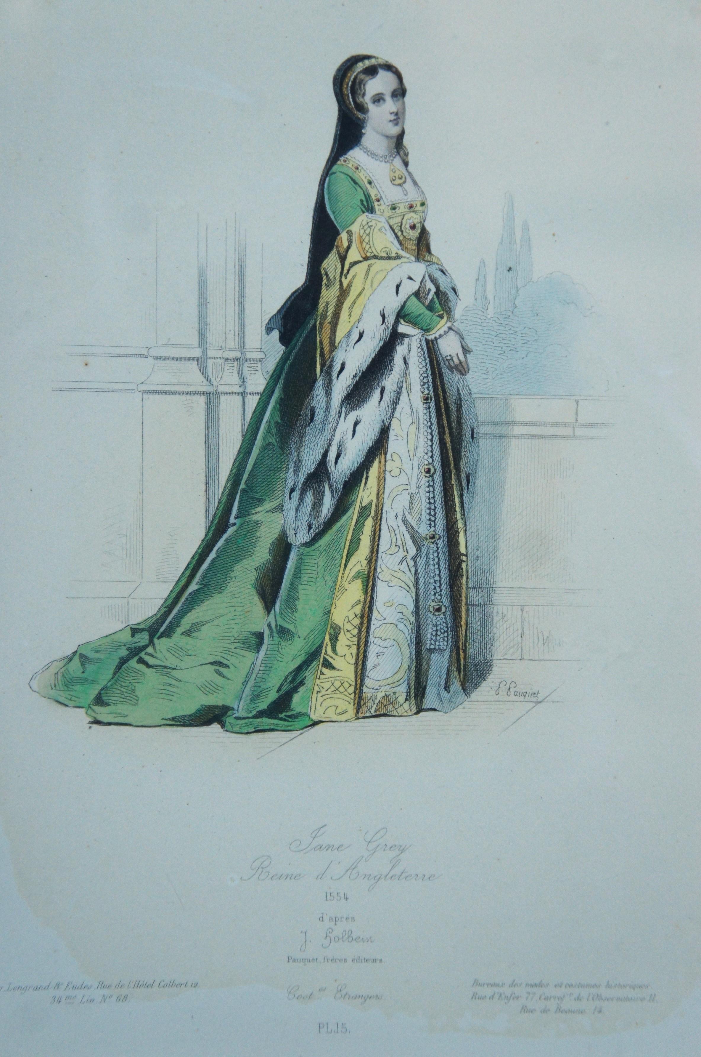 19th Century 6 Antique French Historical Fashion Costume Engravings Pauquet Holbein