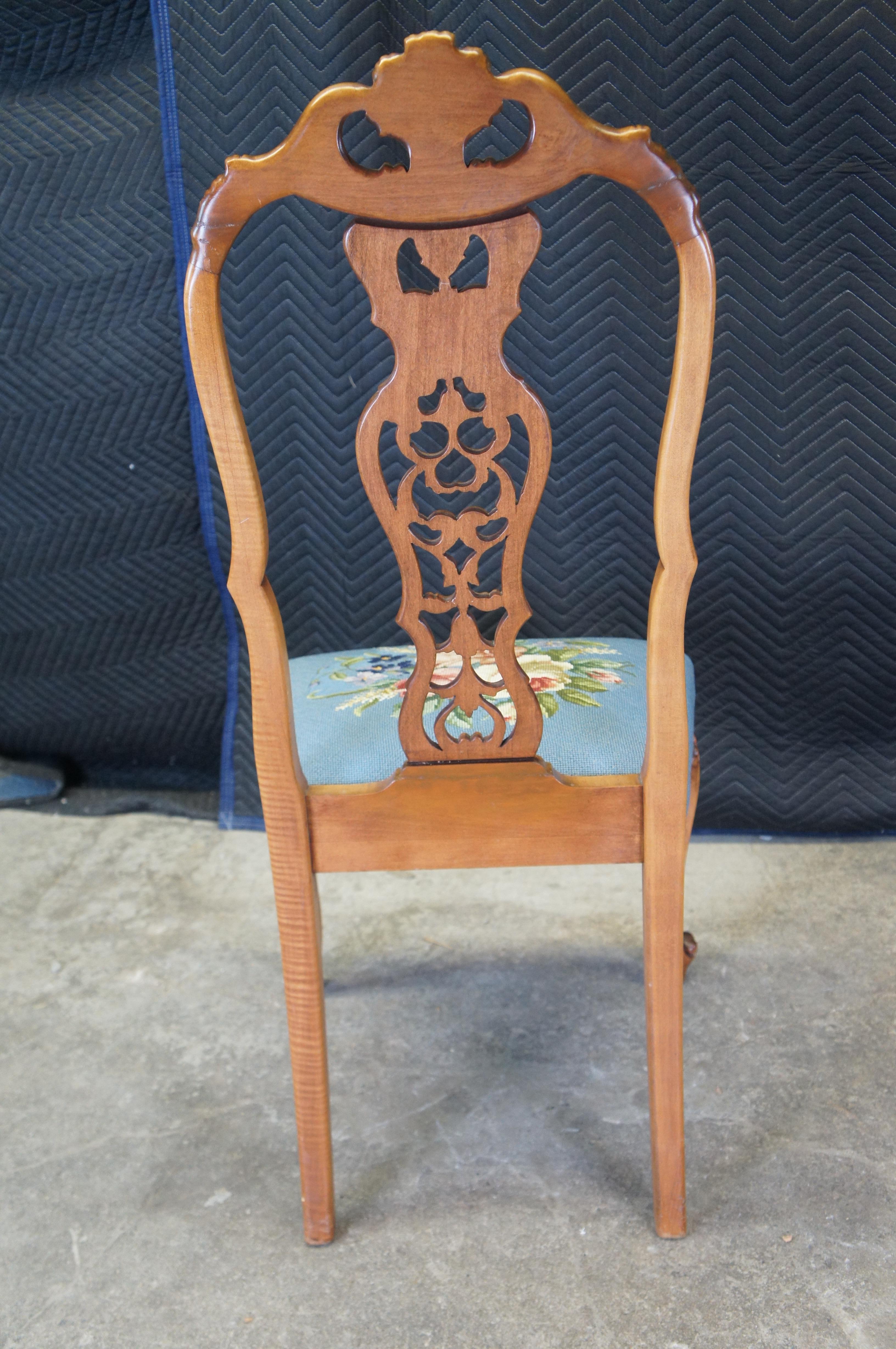 6 Antique French Provincal Louis XV Walnut Reticulated Needlepoint Dining Chairs 2