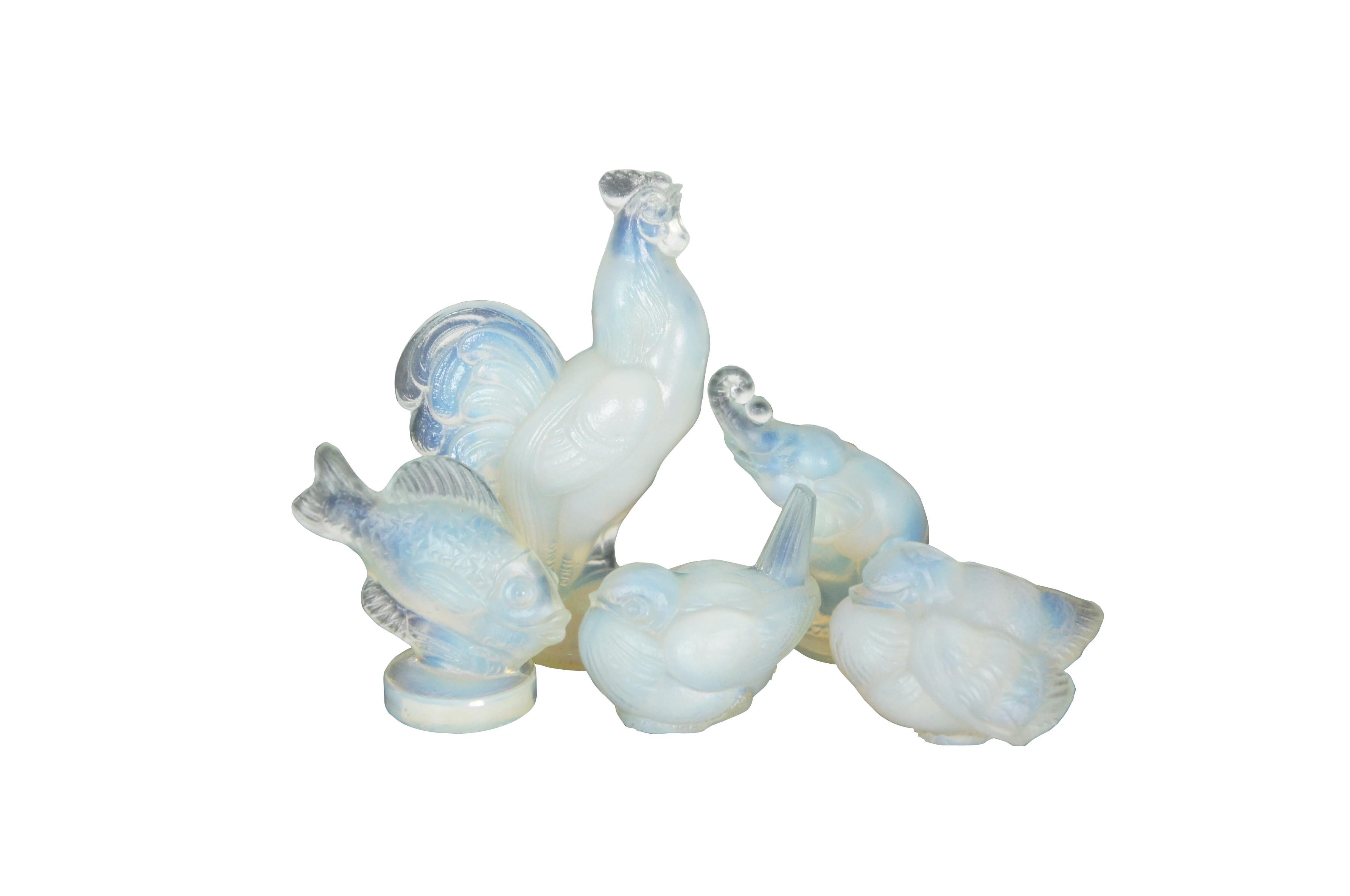 6 Figurillas francesas Art Decó Sabino Art Glass Mariposa Elefante Gorriones en Bueno estado para la venta en Dayton, OH