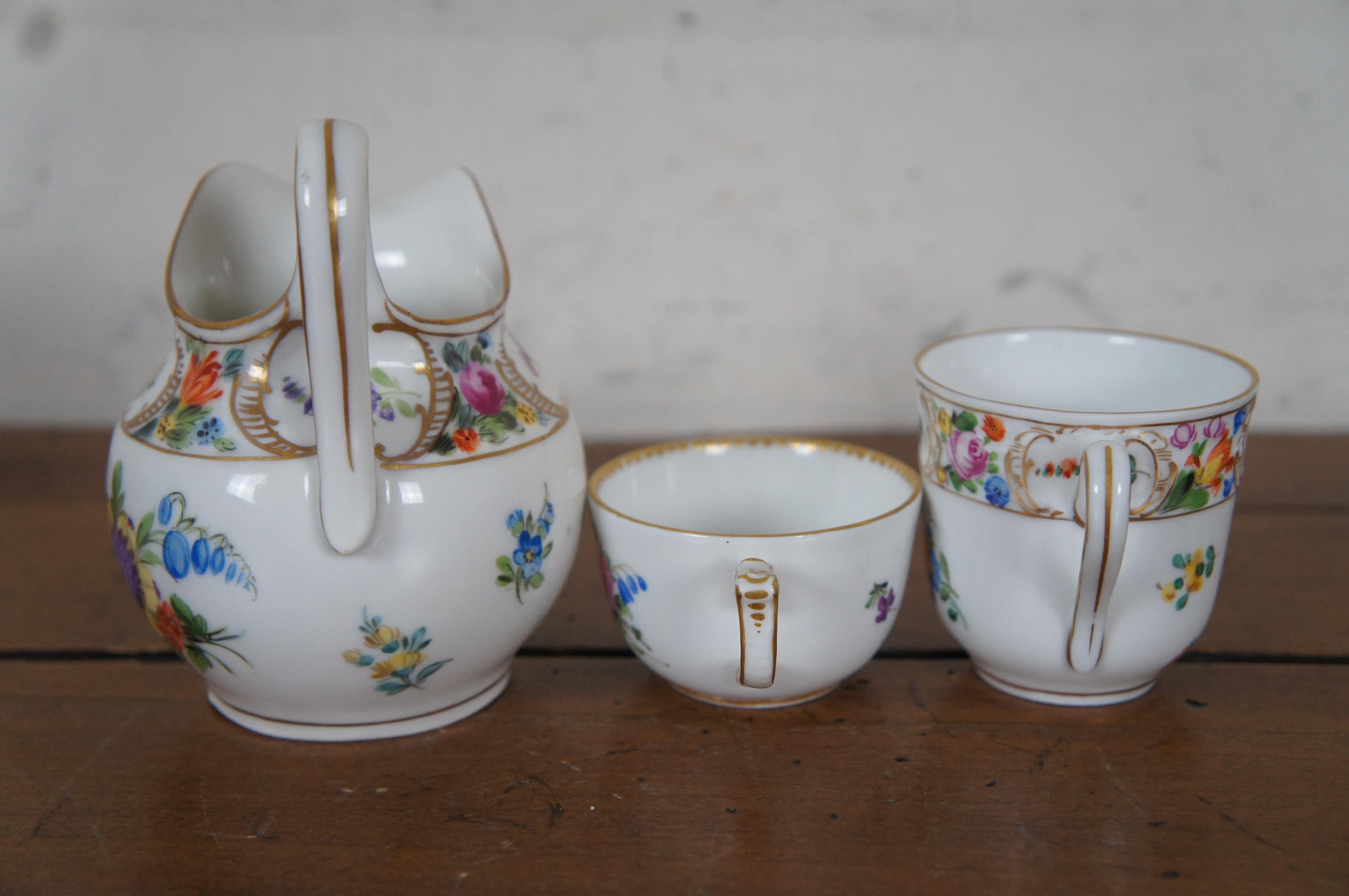 6 Antique German Dresden Meissen Klemm Carl Thieme Pitcher Tea Cups Plates  For Sale 4