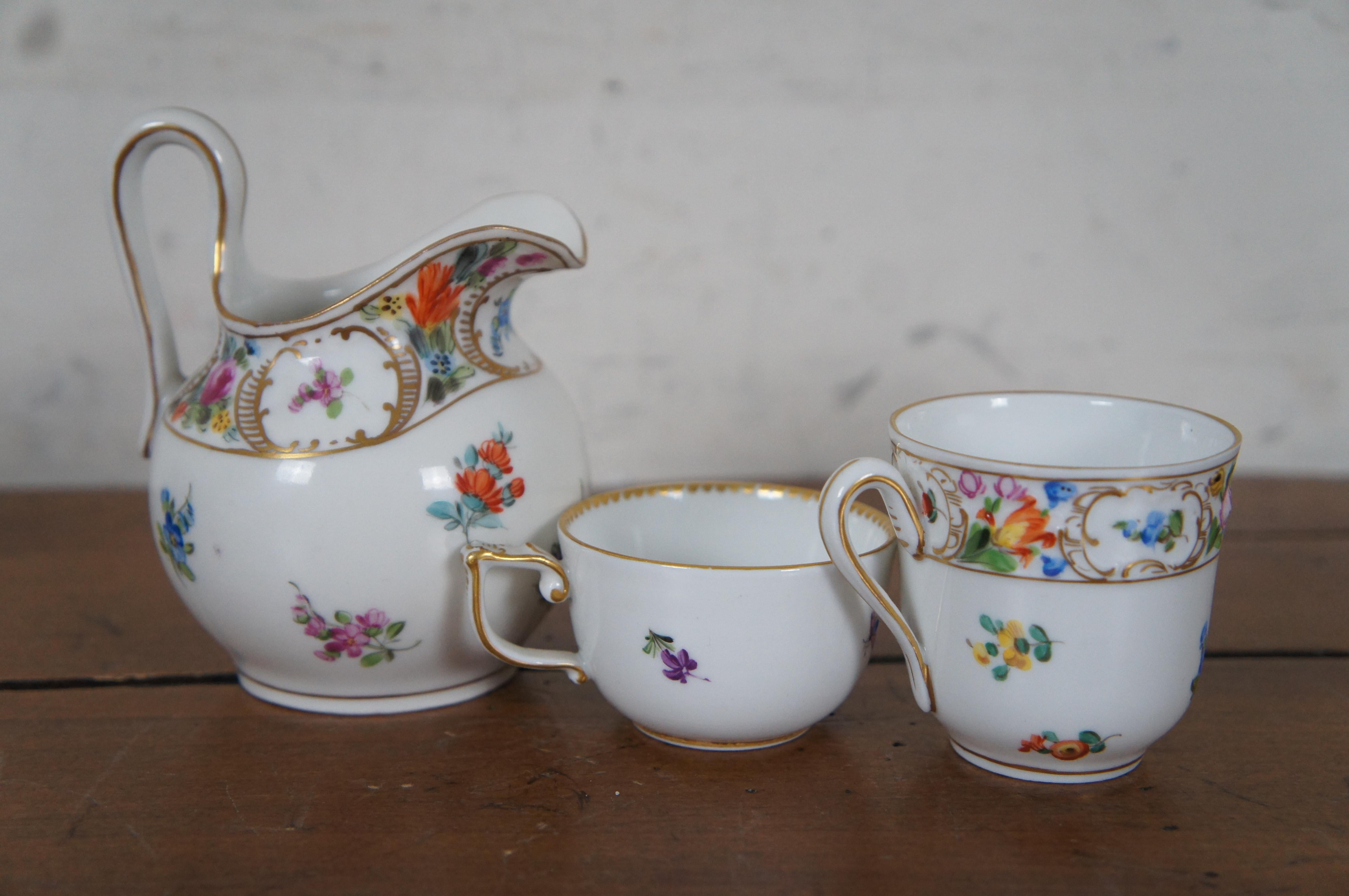 6 Antique German Dresden Meissen Klemm Carl Thieme Pitcher Tea Cups Plates  For Sale 6