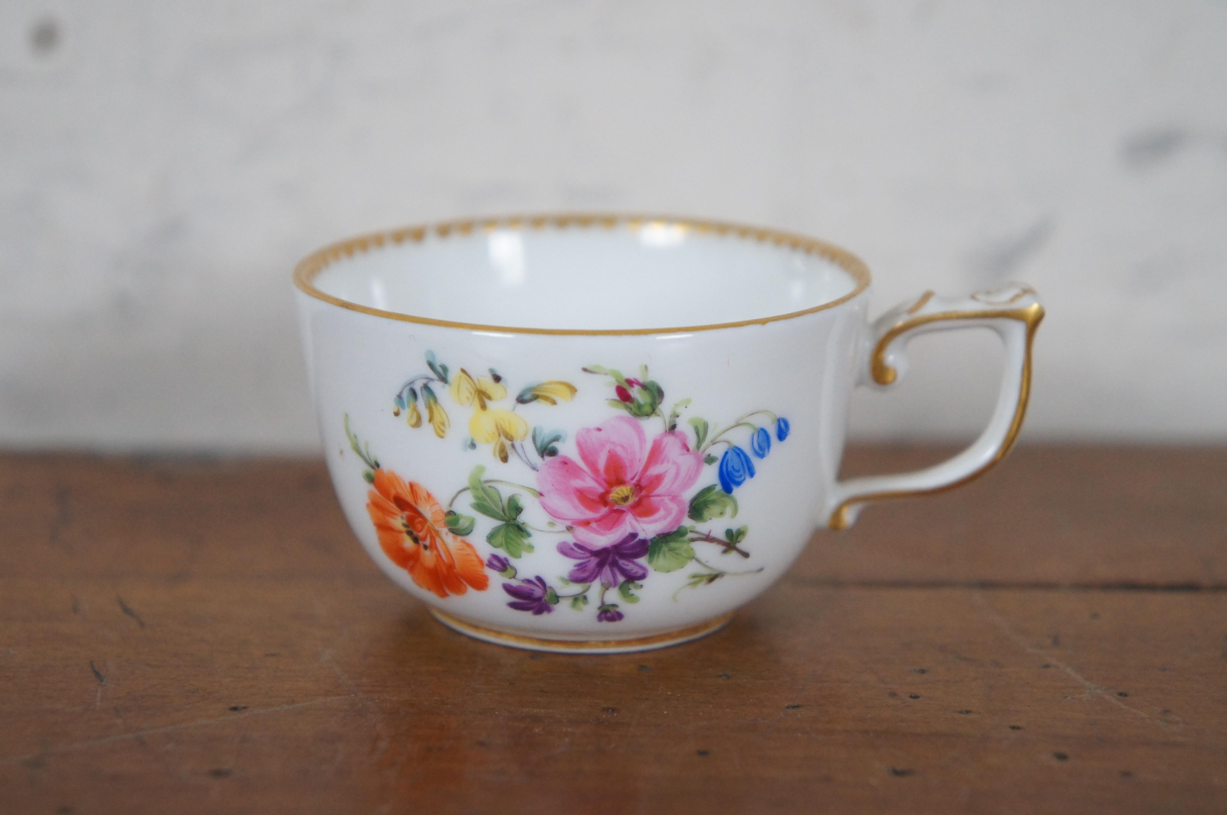 6 Antique German Dresden Meissen Klemm Carl Thieme Pitcher Tea Cups Plates  In Good Condition For Sale In Dayton, OH