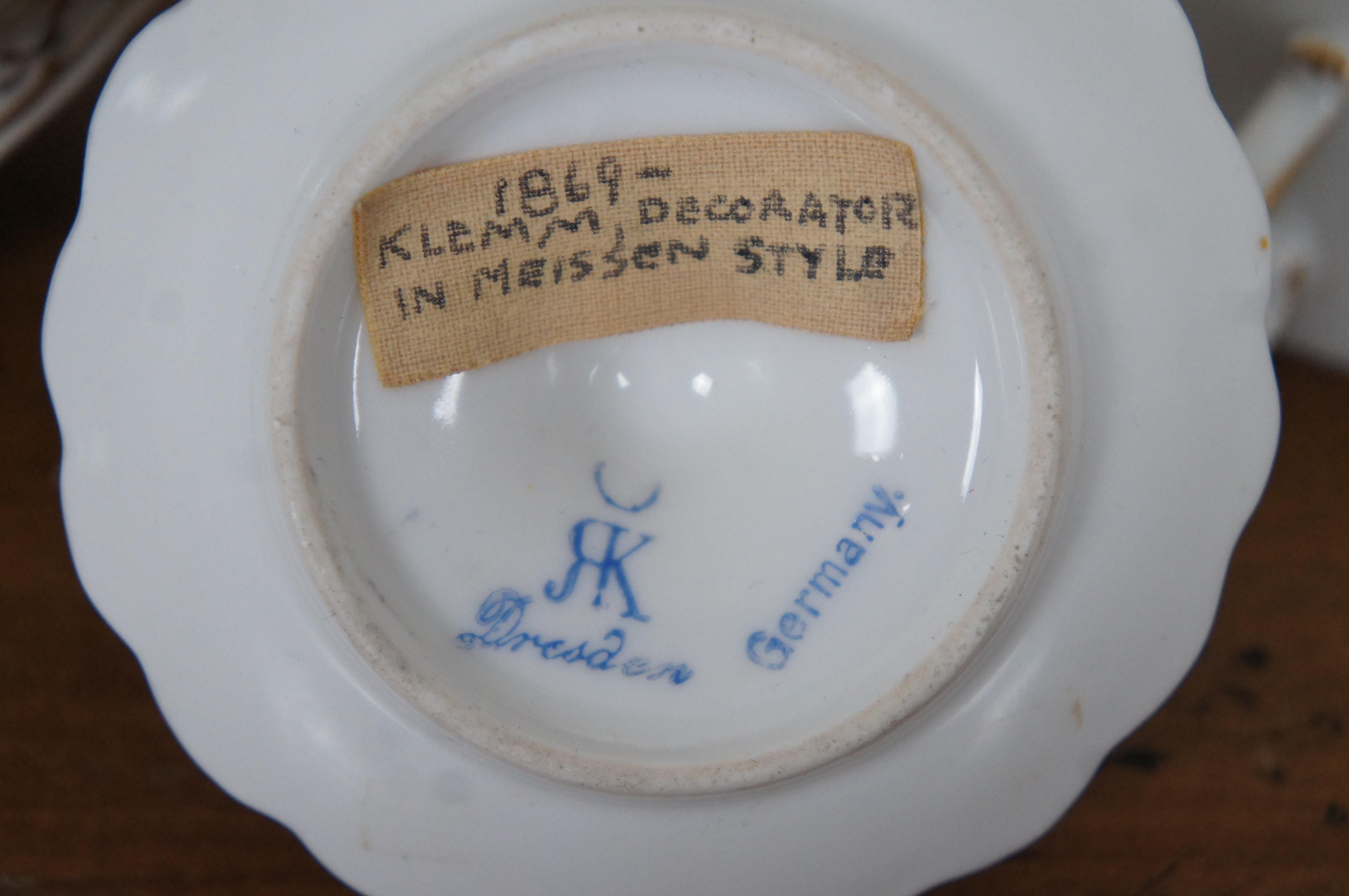 6 Antique German Dresden Meissen Klemm Carl Thieme Pitcher Tea Cups Plates  For Sale 3