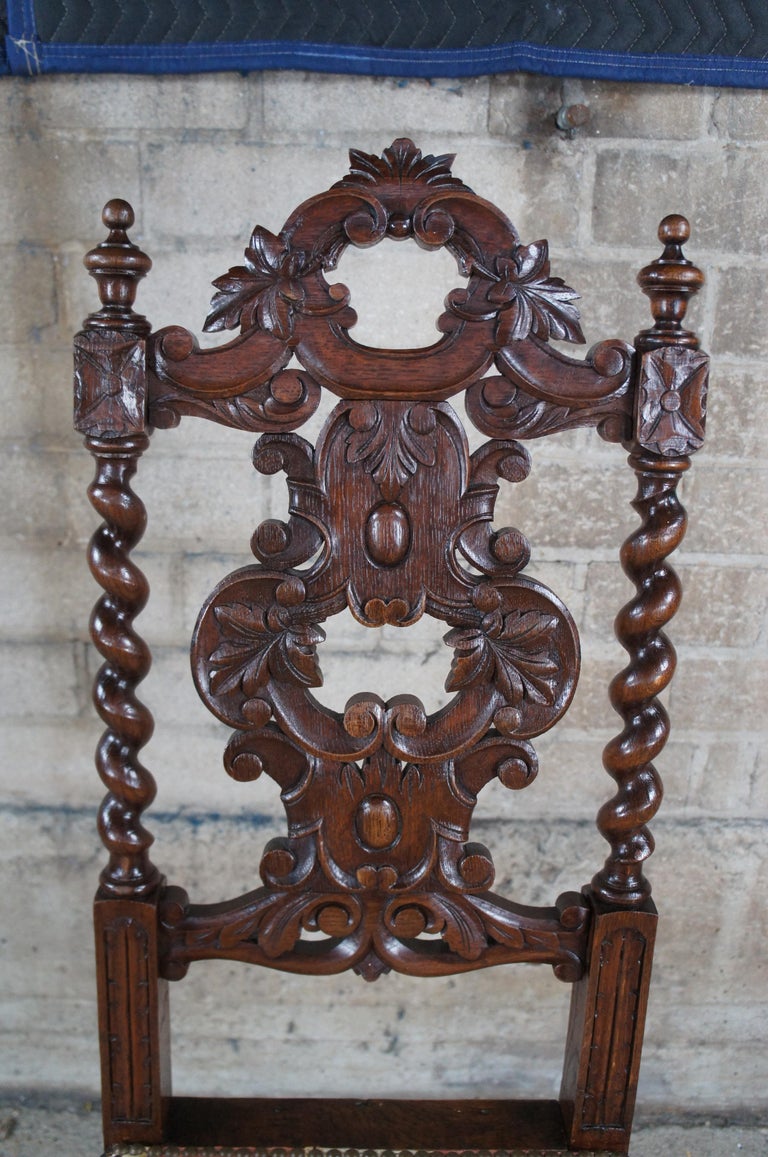 6 Antique Gothic French Renaissance Revival Oak Barley Twisted Dining Chairs For Sale 6