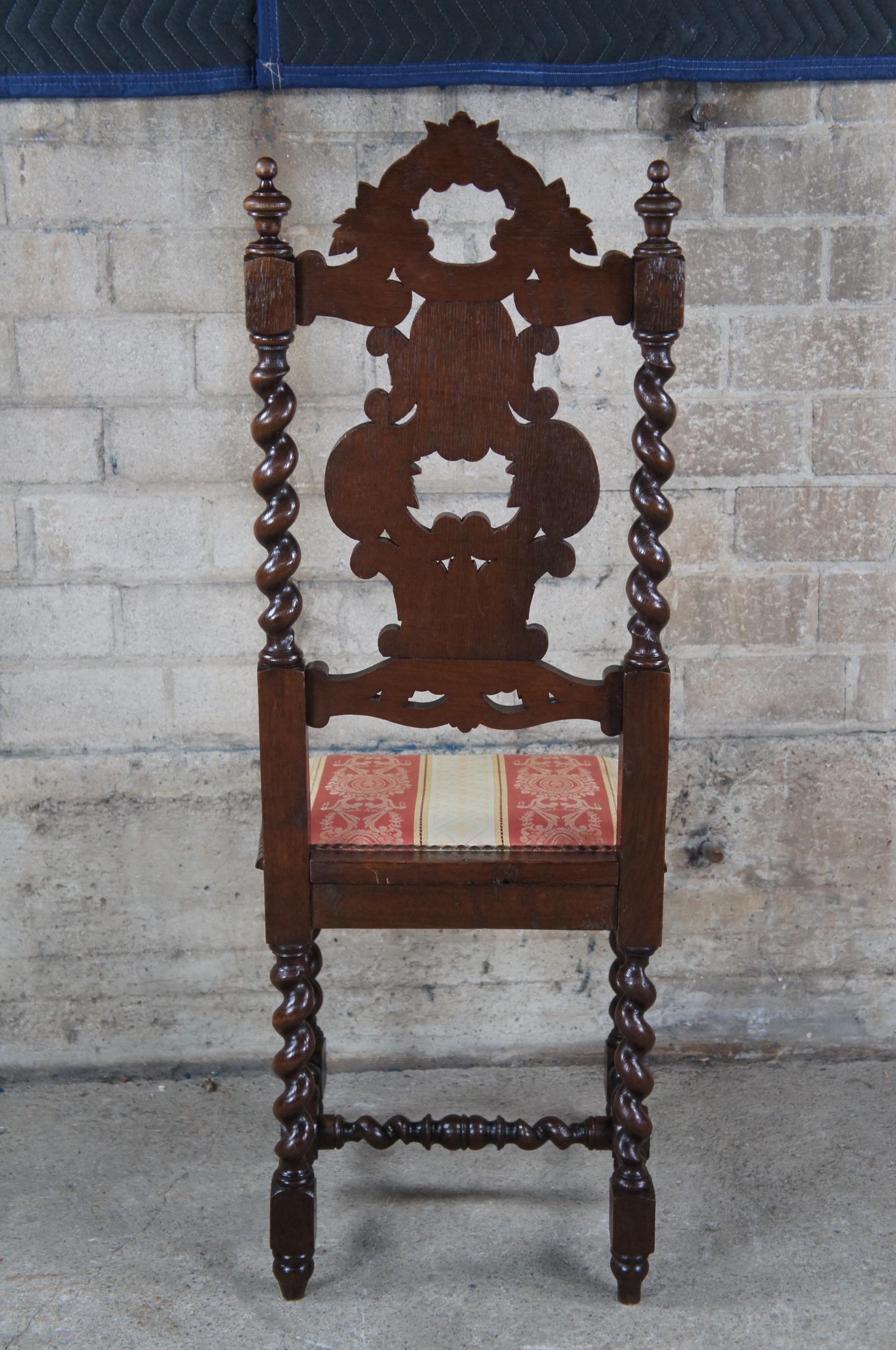 Early 20th Century 6 Antique Gothic French Renaissance Revival Oak Barley Twisted Dining Chairs For Sale
