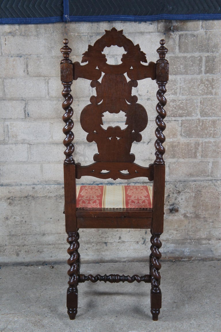6 Antique Gothic French Renaissance Revival Oak Barley Twisted Dining Chairs For Sale 1