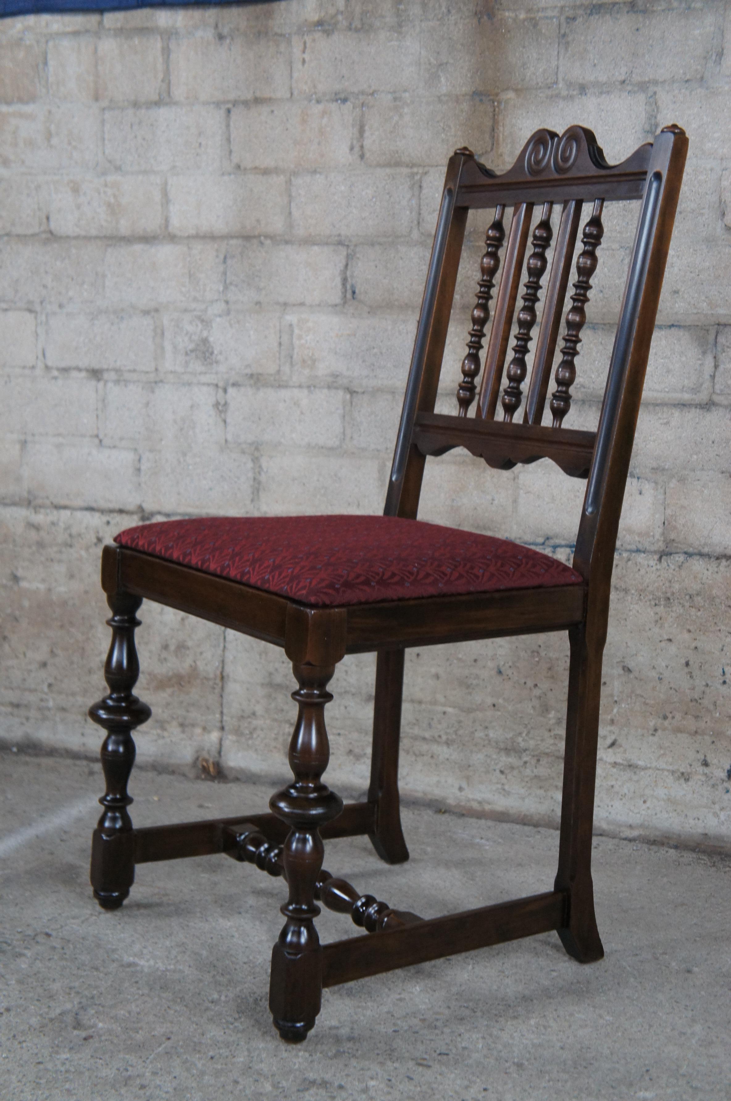 6 Antique Grand Rapids Chair Co. William & Mary Walnut Dining Chairs Jacobean 5