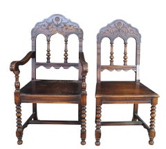 6 Antique Jacobean Spanish Revival Oak Dining Chairs Gothic Arched Back