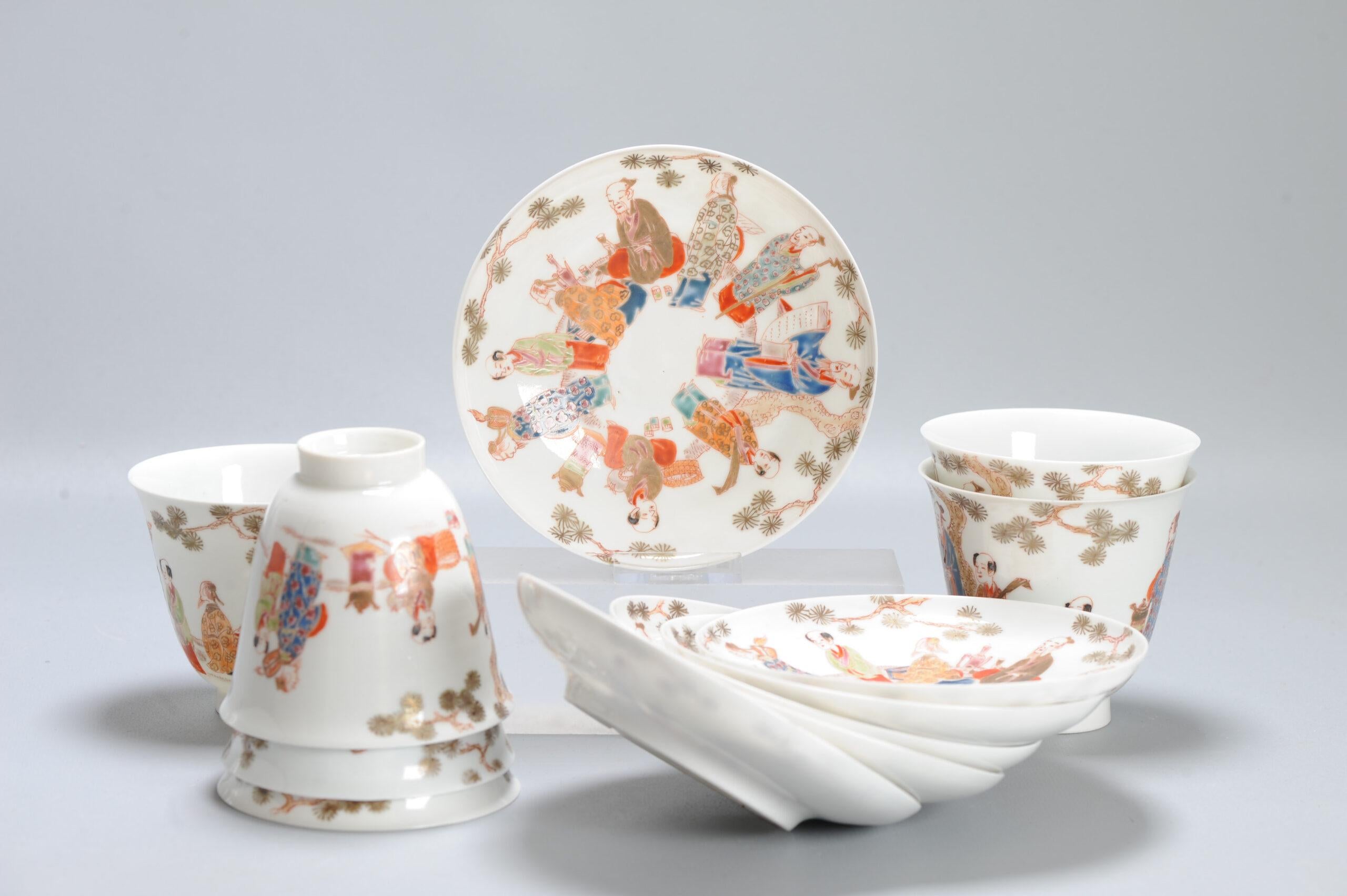 6# Antique Japanese Meiji Period Set Of Cups or Tea Bowls Porcelain Eggshell For Sale 10