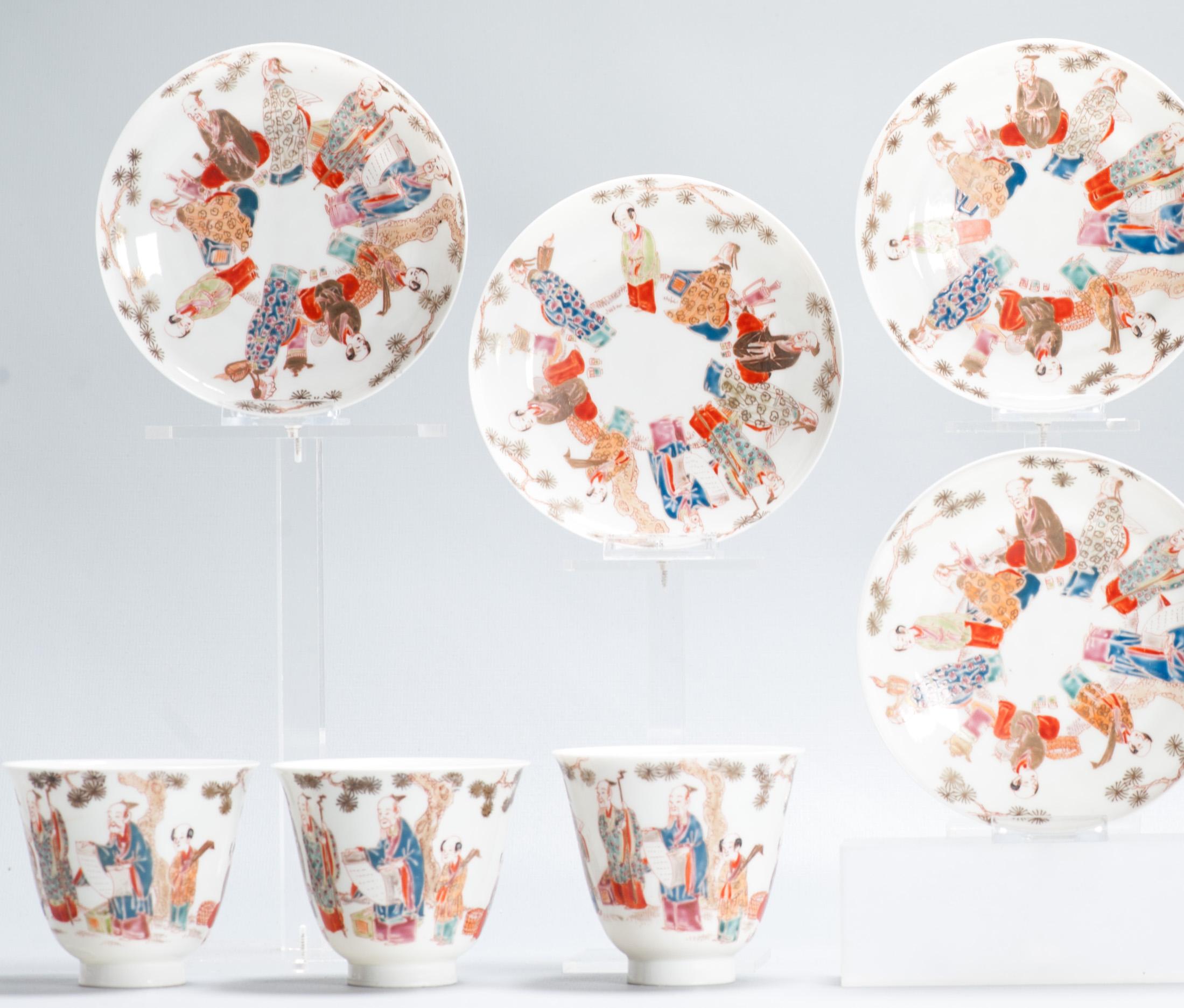 6# Antique Japanese Meiji Period Set Of Cups or Tea Bowls Porcelain Eggshell For Sale 2
