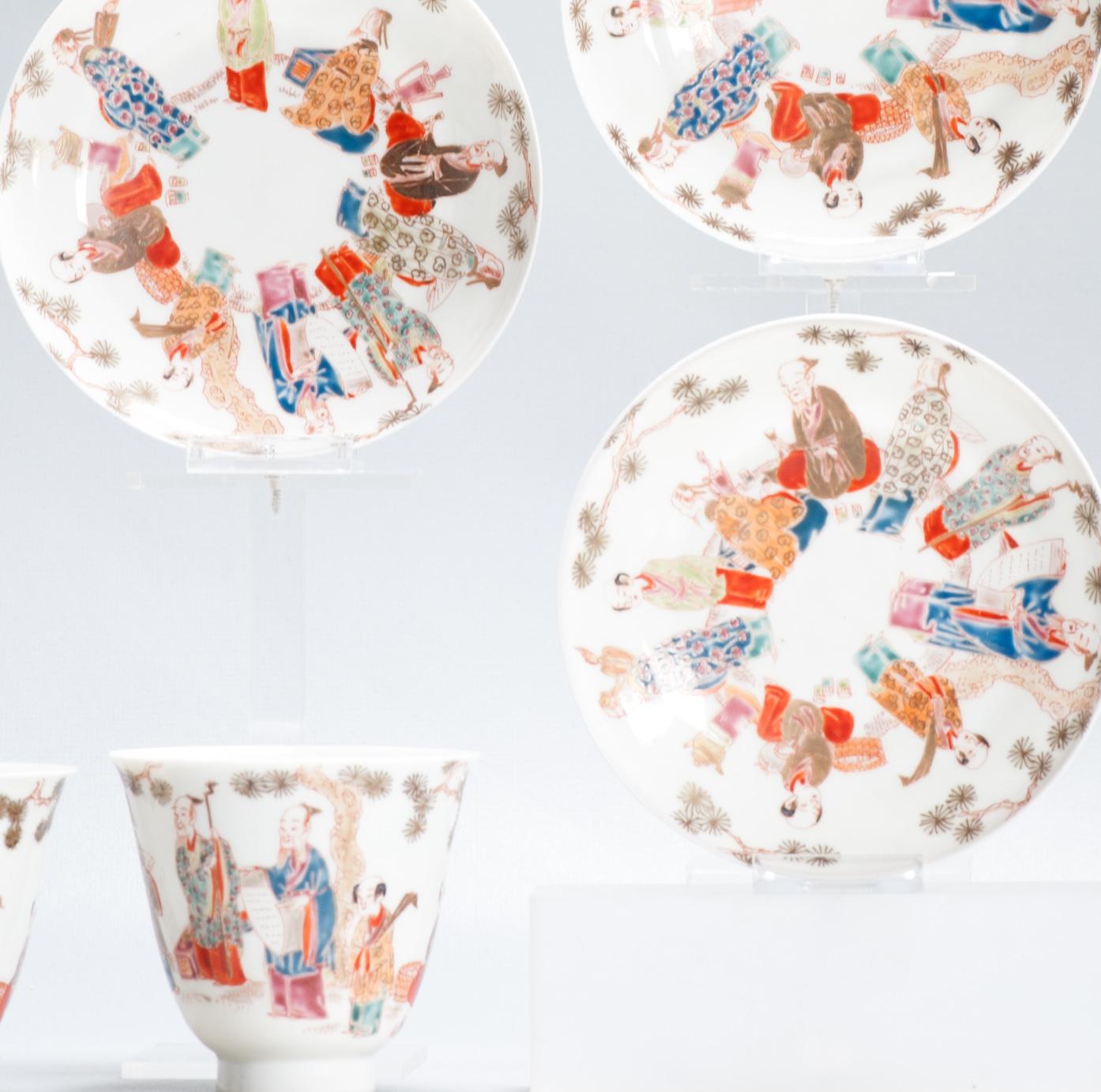 6# Antique Japanese Meiji Period Set Of Cups or Tea Bowls Porcelain Eggshell For Sale 3
