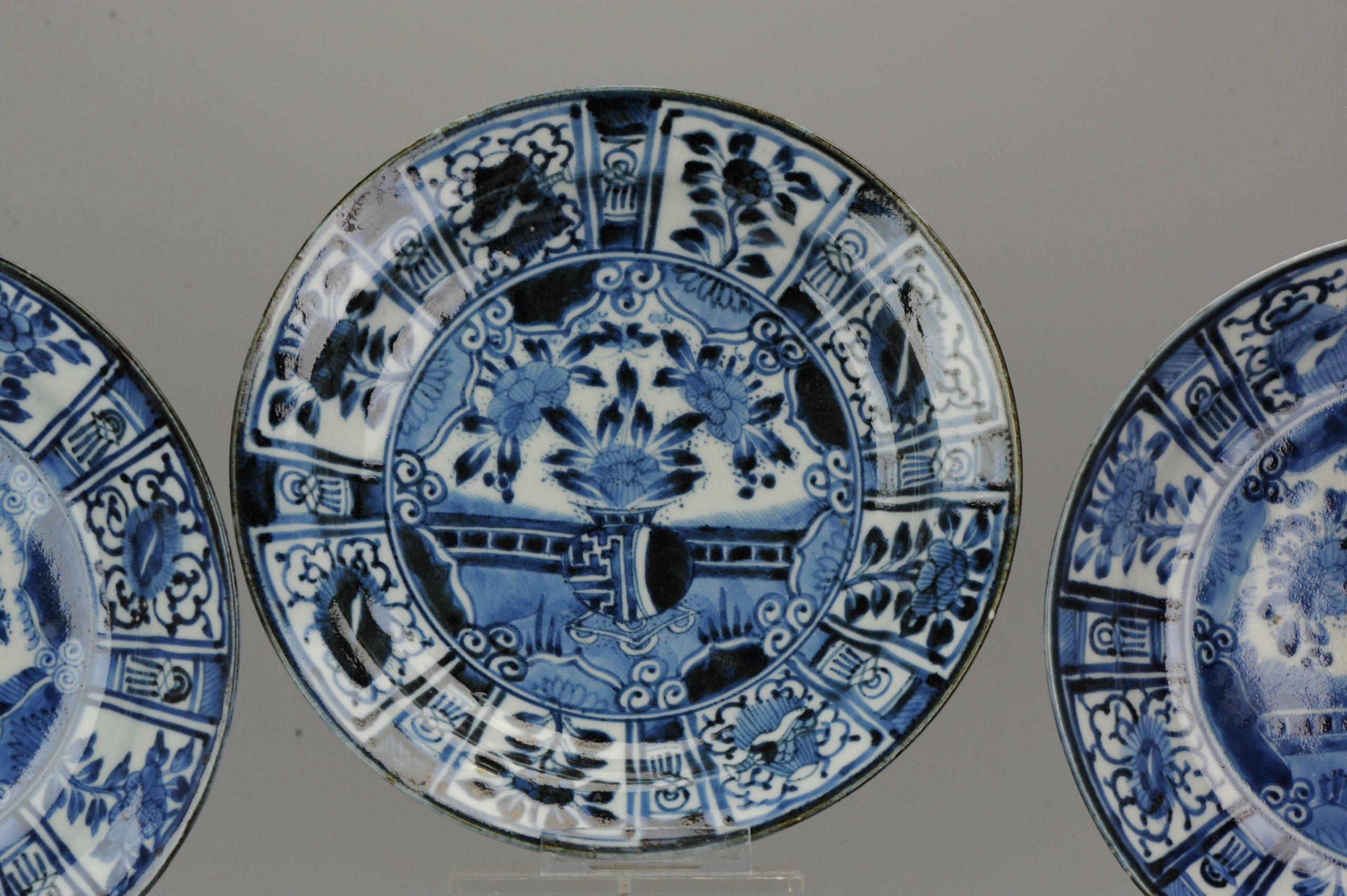 Assiettes plates Kraak de la période Edo 1680-1710 en porcelaine japonaise ancienne n°6 en vente 7