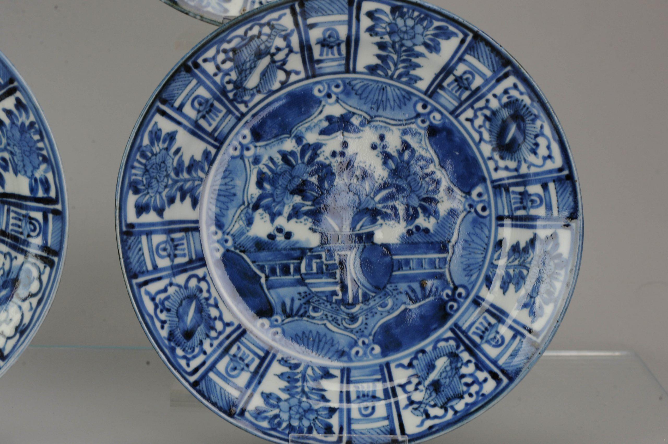 Assiettes plates Kraak de la période Edo 1680-1710 en porcelaine japonaise ancienne n°6 en vente 9