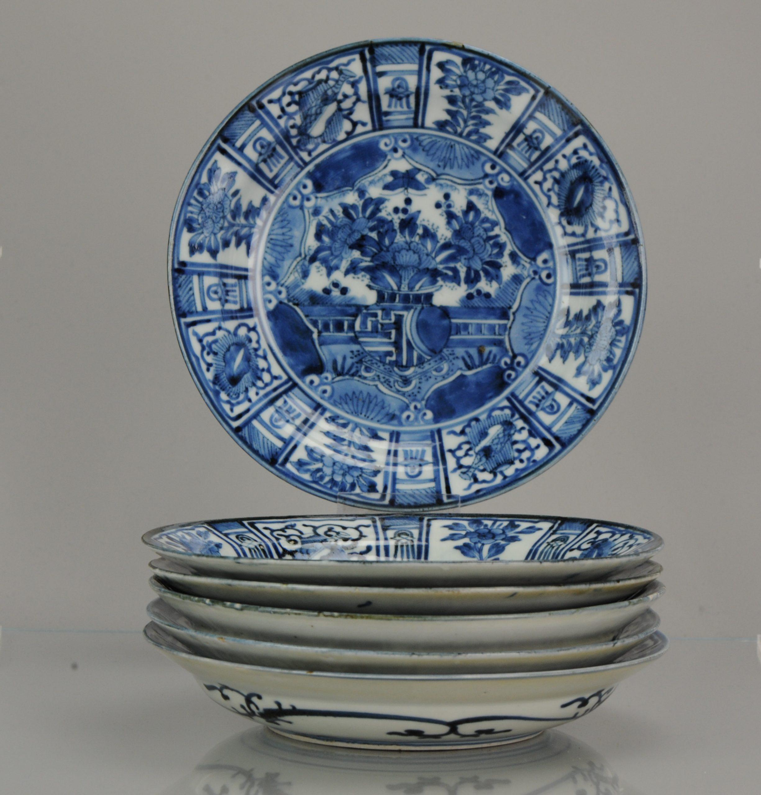 Assiettes plates Kraak de la période Edo 1680-1710 en porcelaine japonaise ancienne n°6 en vente 12