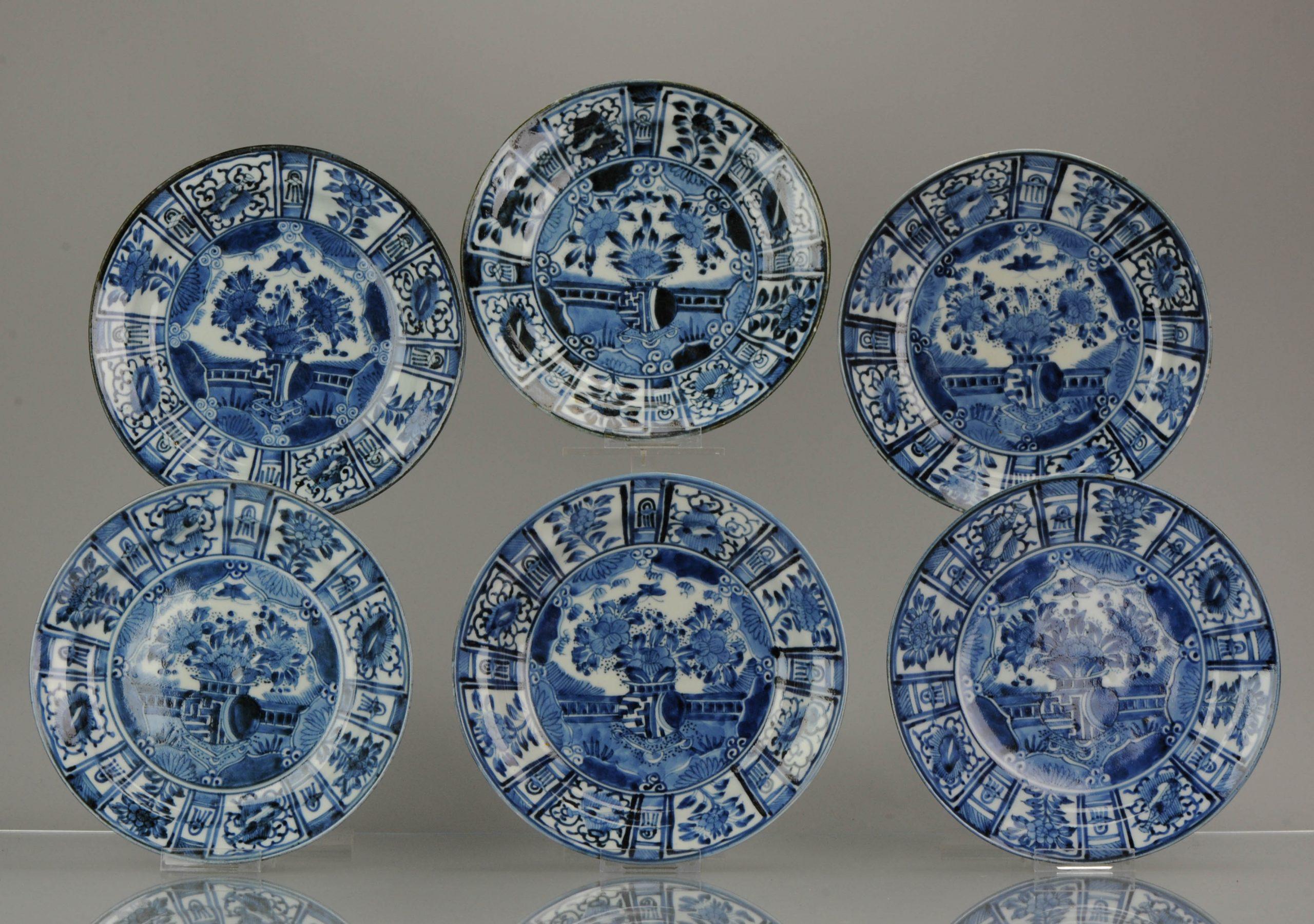 Chinois Assiettes plates Kraak de la période Edo 1680-1710 en porcelaine japonaise ancienne n°6 en vente