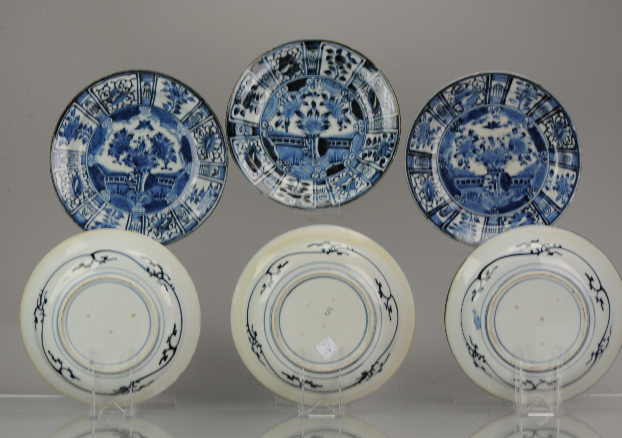 Chinese #6 Antique Japanese Porcelain 1680-1710 Edo Period Kraak Dinner Plates For Sale