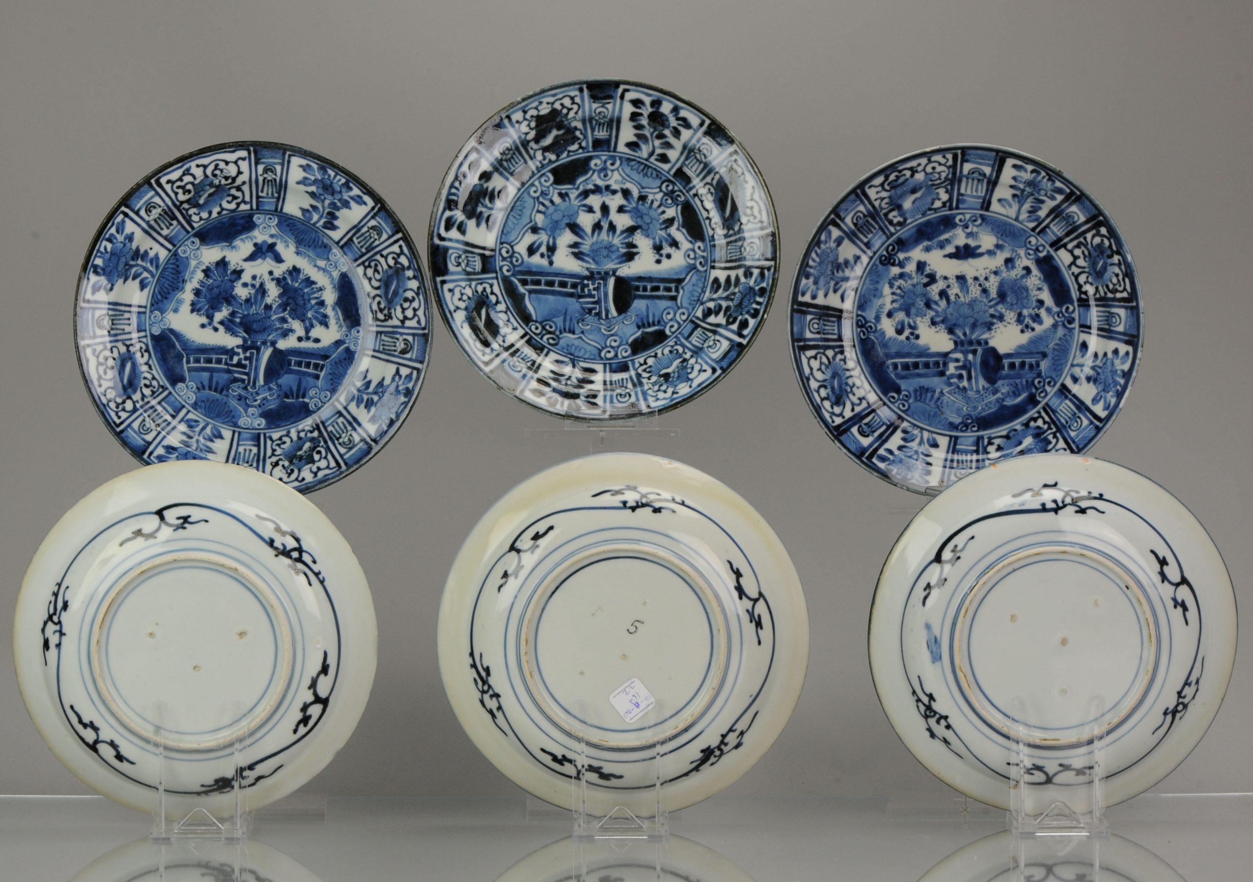 Assiettes plates Kraak de la période Edo 1680-1710 en porcelaine japonaise ancienne n°6 en vente 1