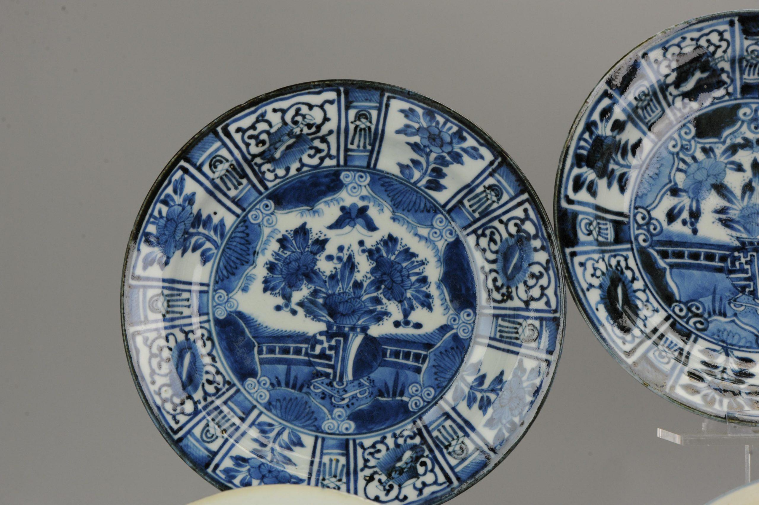 Assiettes plates Kraak de la période Edo 1680-1710 en porcelaine japonaise ancienne n°6 en vente 2