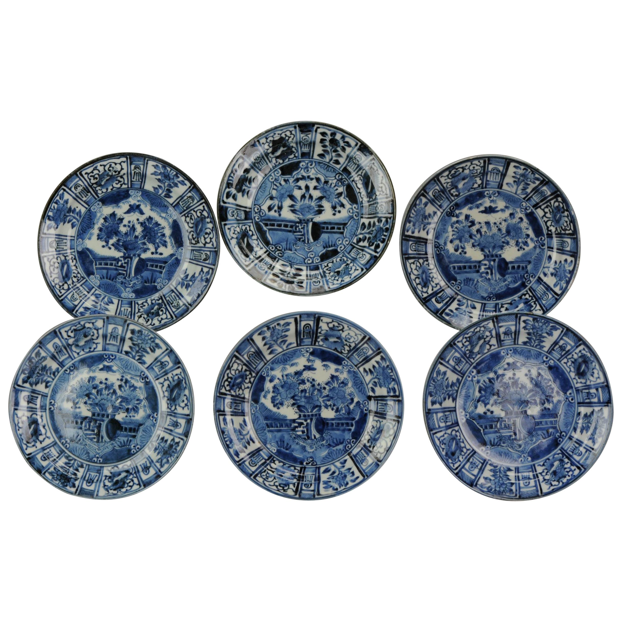 Assiettes plates Kraak de la période Edo 1680-1710 en porcelaine japonaise ancienne n°6 en vente