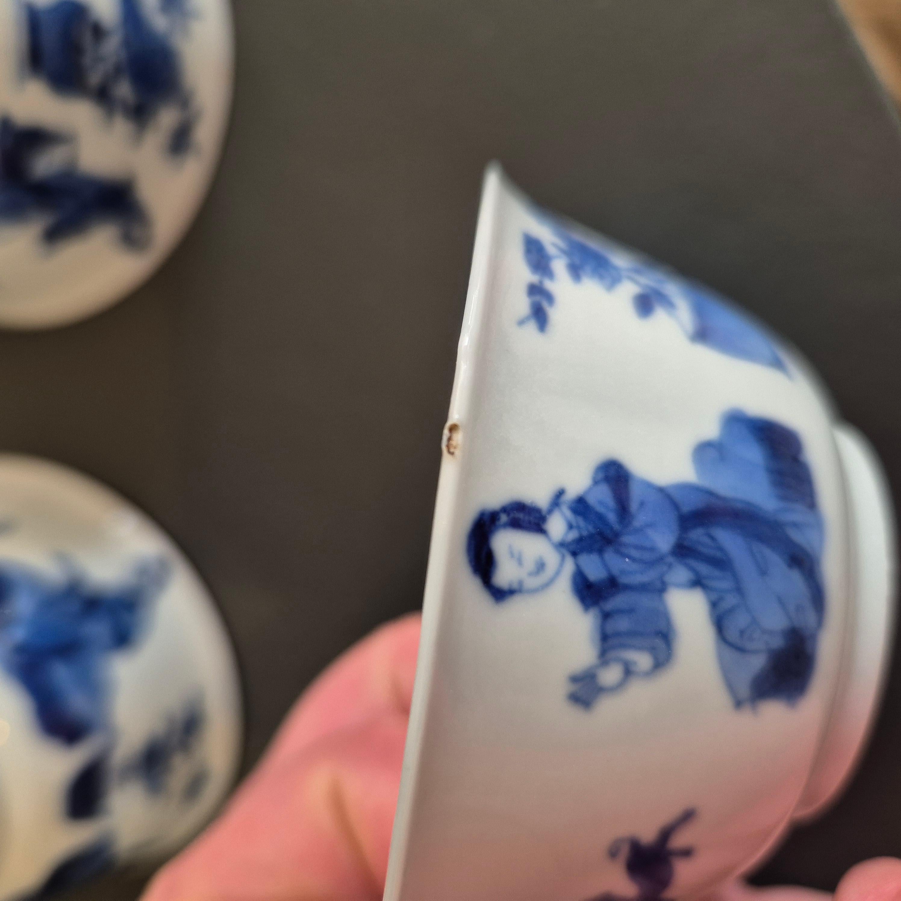 #6 Antique Période Kangxi Coquille d'oeuf Bols à thé et plats en porcelaine chinoise DAME. en vente 3