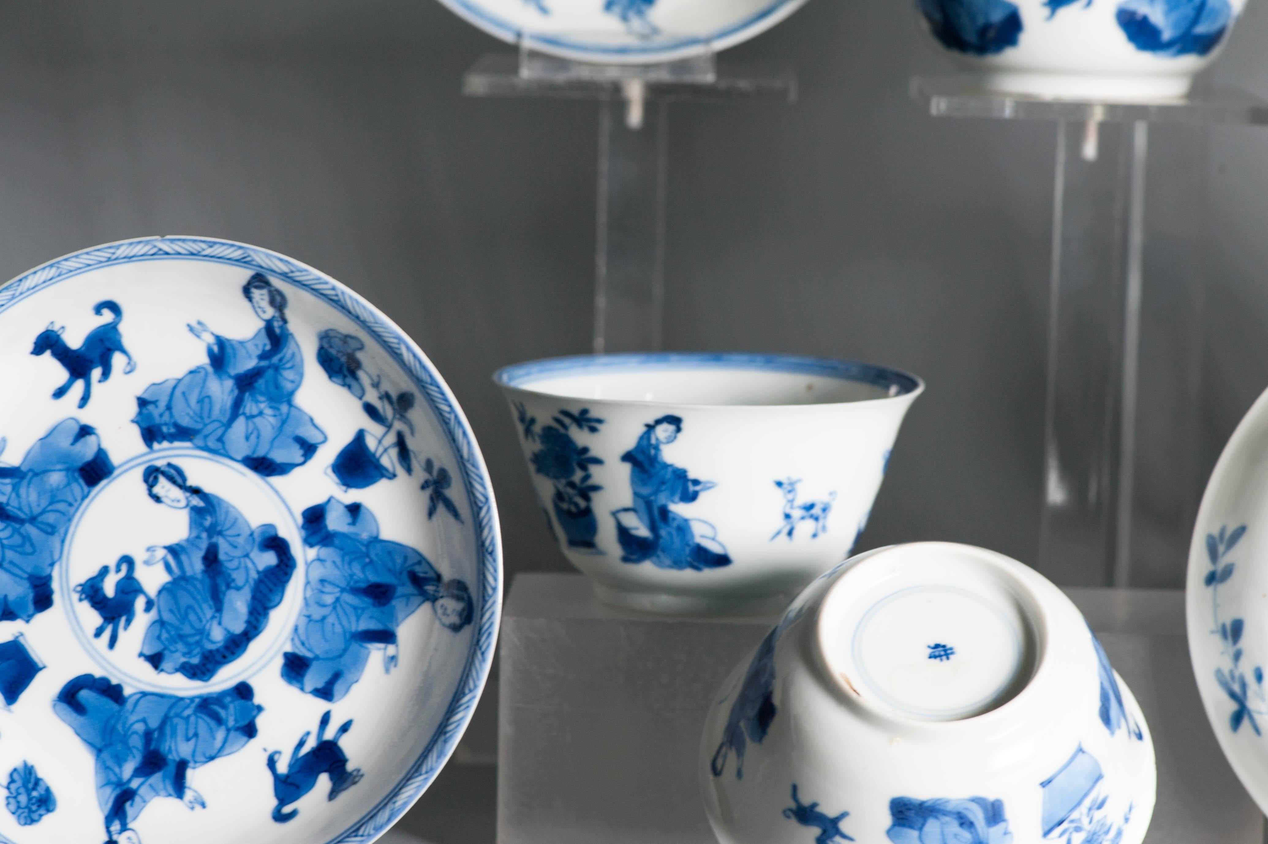 #6 Antique Période Kangxi Coquille d'oeuf Bols à thé et plats en porcelaine chinoise DAME. en vente 6
