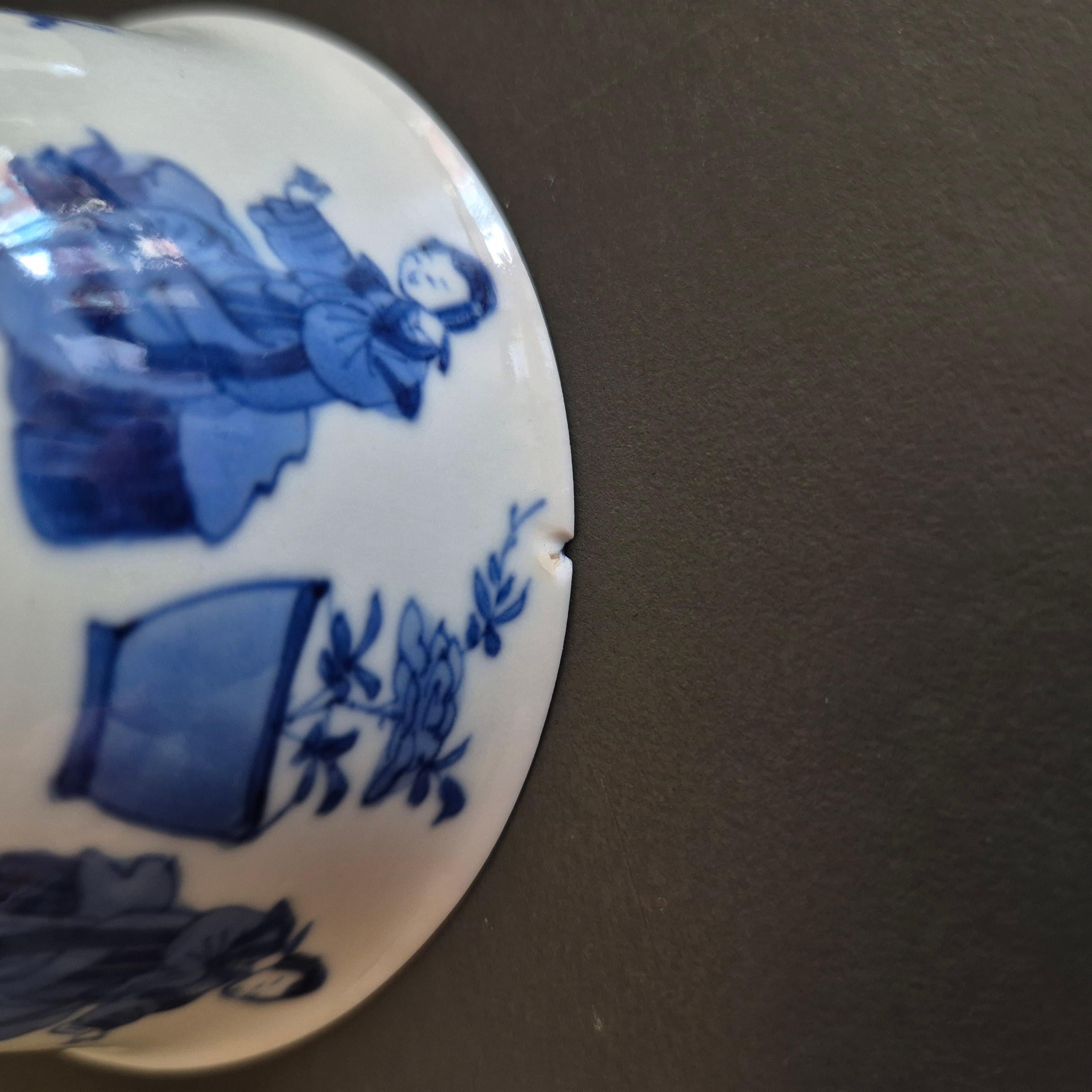 #6 Antique Période Kangxi Coquille d'oeuf Bols à thé et plats en porcelaine chinoise DAME. en vente 7