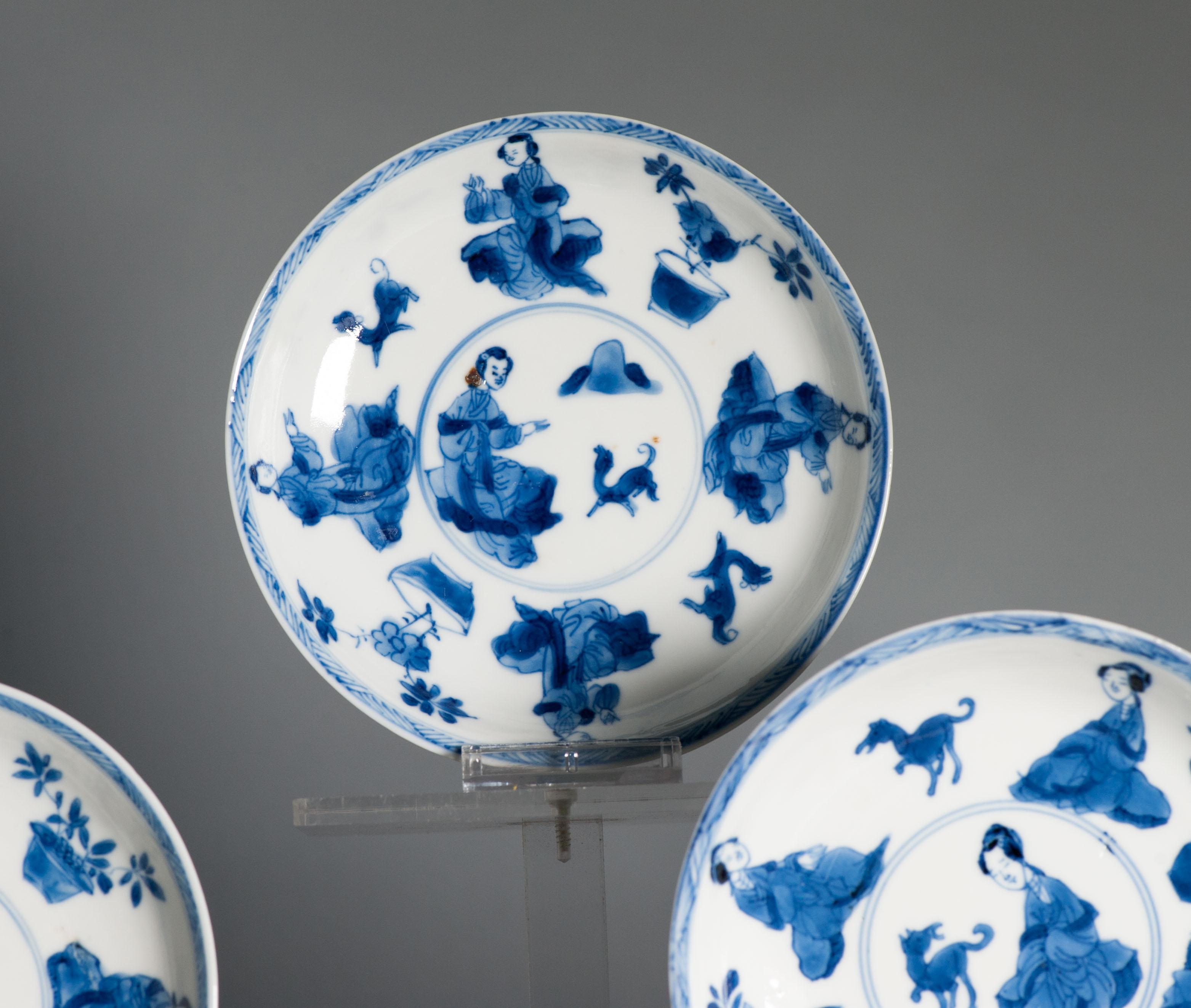 #6 Antique Période Kangxi Coquille d'oeuf Bols à thé et plats en porcelaine chinoise DAME. en vente 8
