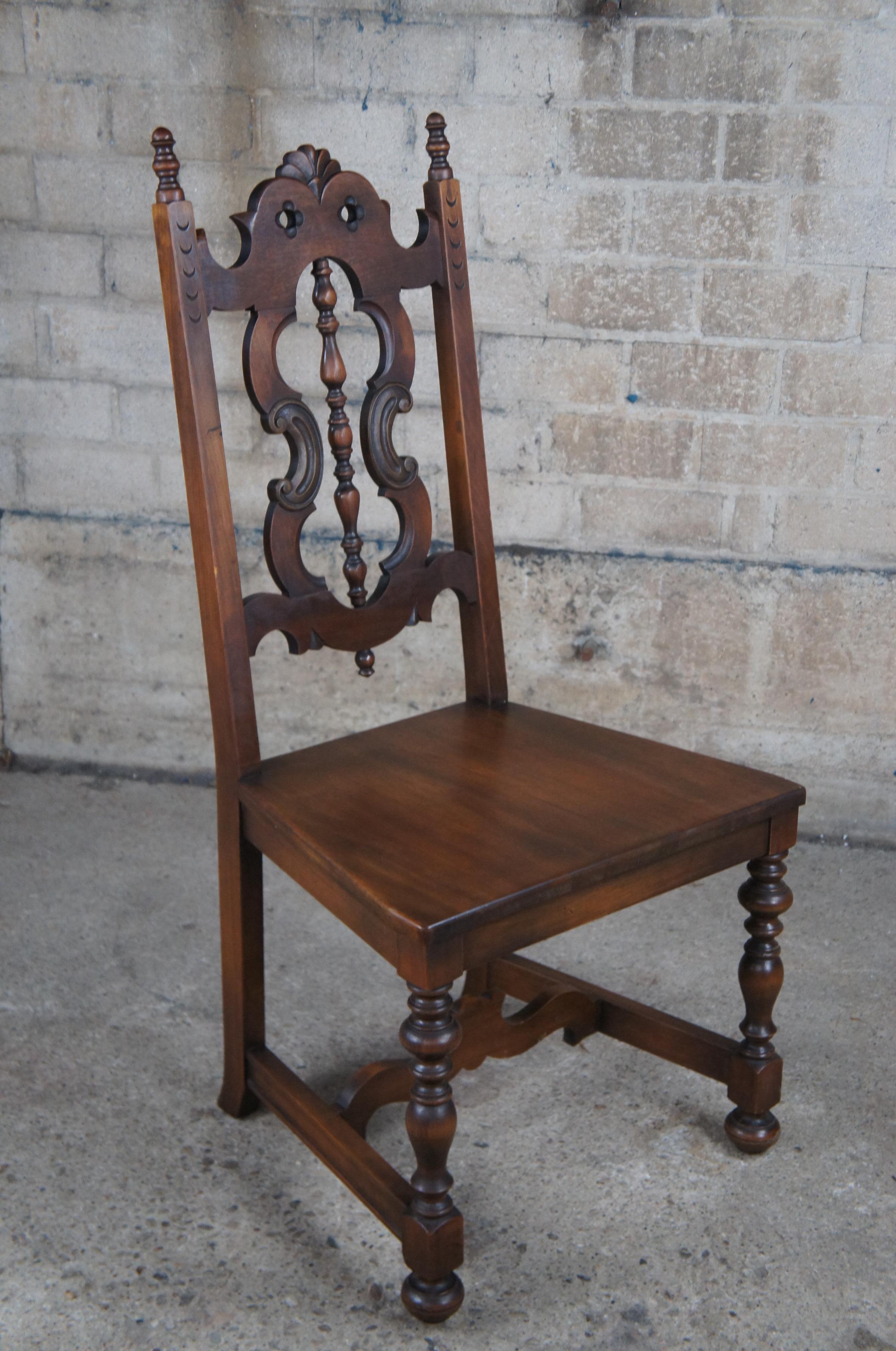 6 Antique Lifetime Furniture Jacobean Gothic Spanish Walnut Dining Chairs Set 5