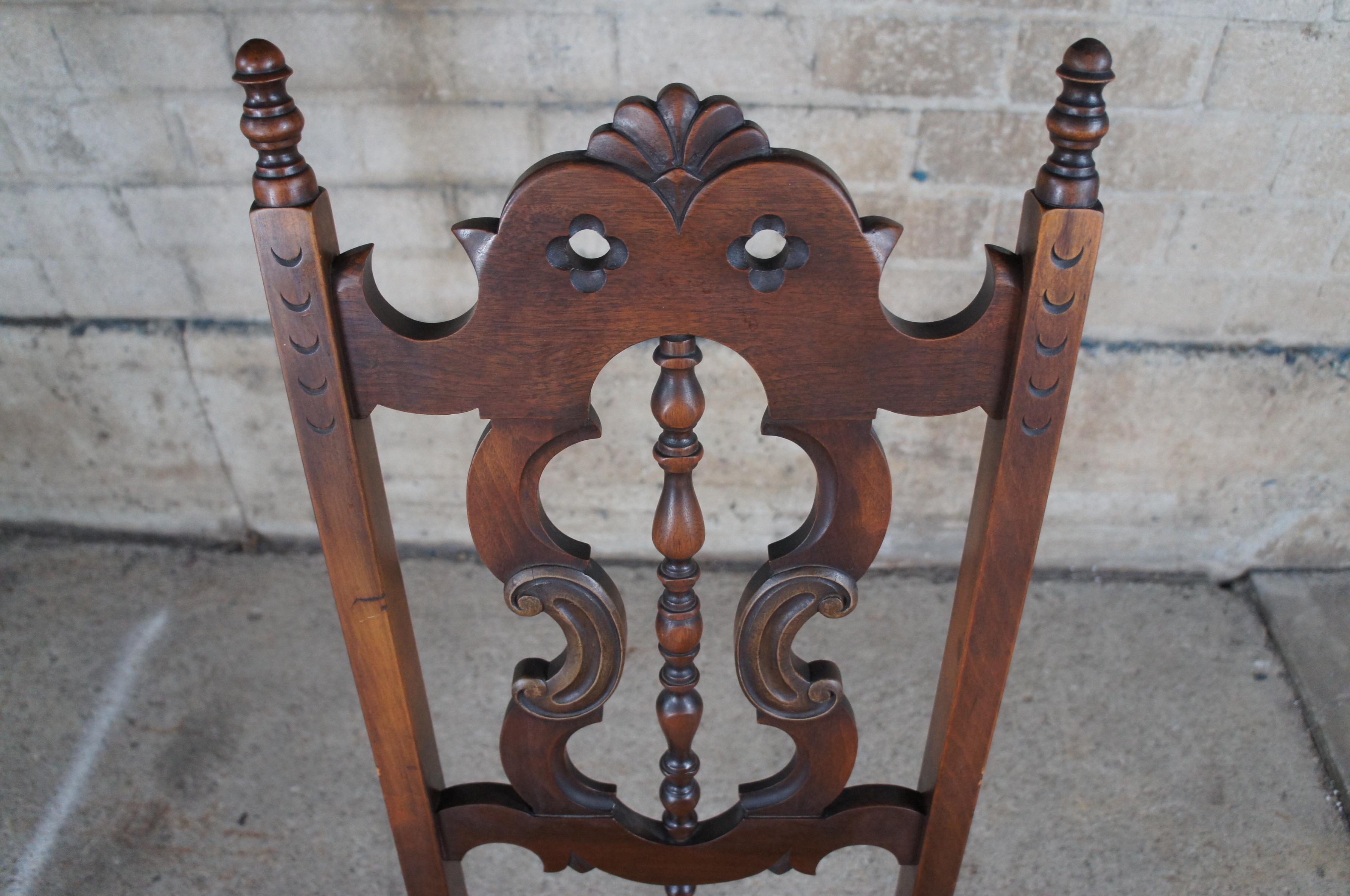 6 Antique Lifetime Furniture Jacobean Gothic Spanish Walnut Dining Chairs Set 8