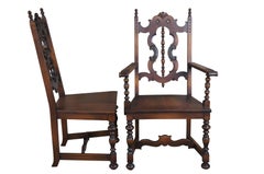 6 antike lebenslange Möbel Jacobean Gothic Spanische Nussbaum Esszimmerstühle Set
