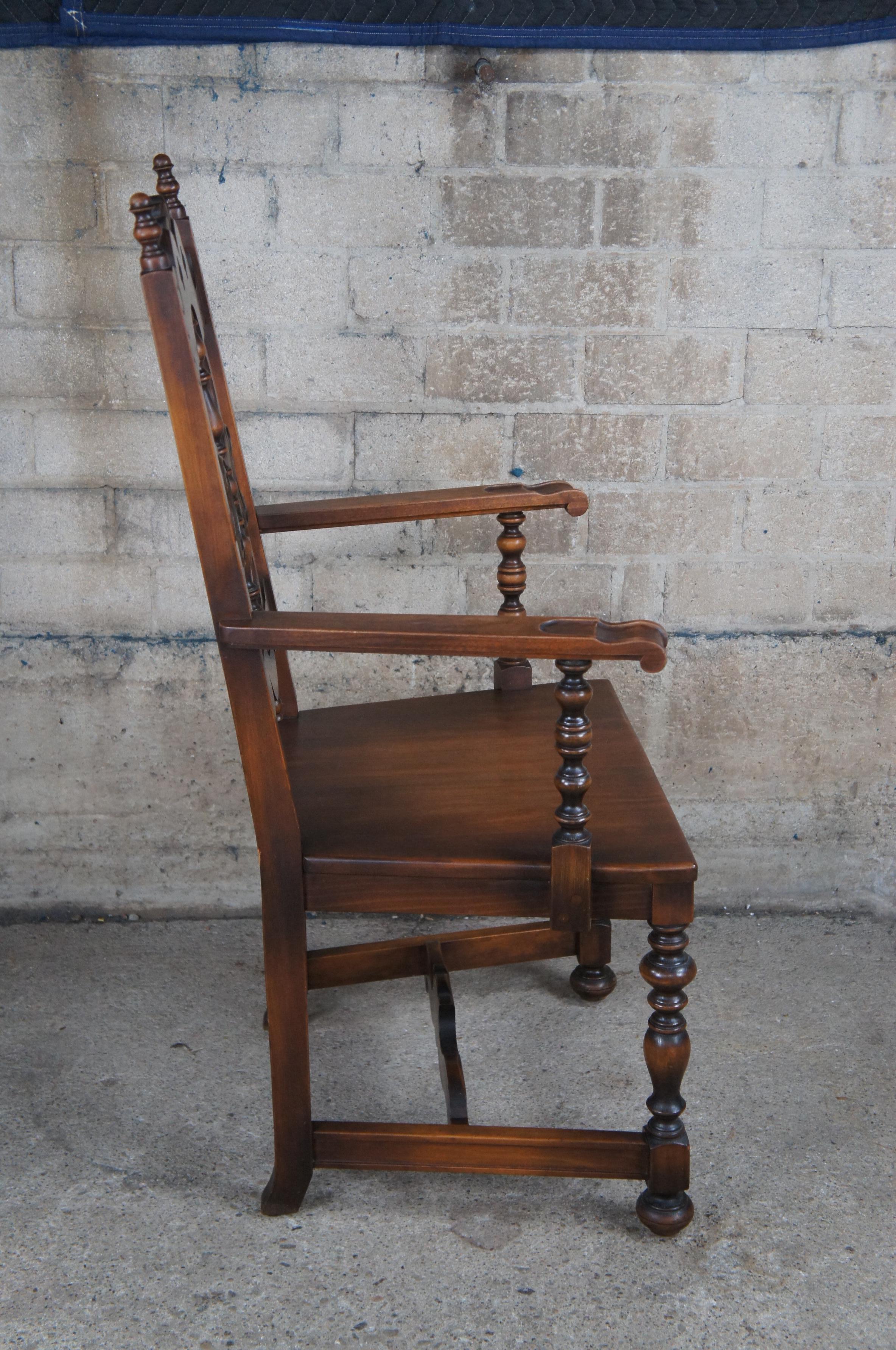 6 Antique Lifetime Furniture Jacobean Gothic Spanish Walnut Dining Chairs Set 1