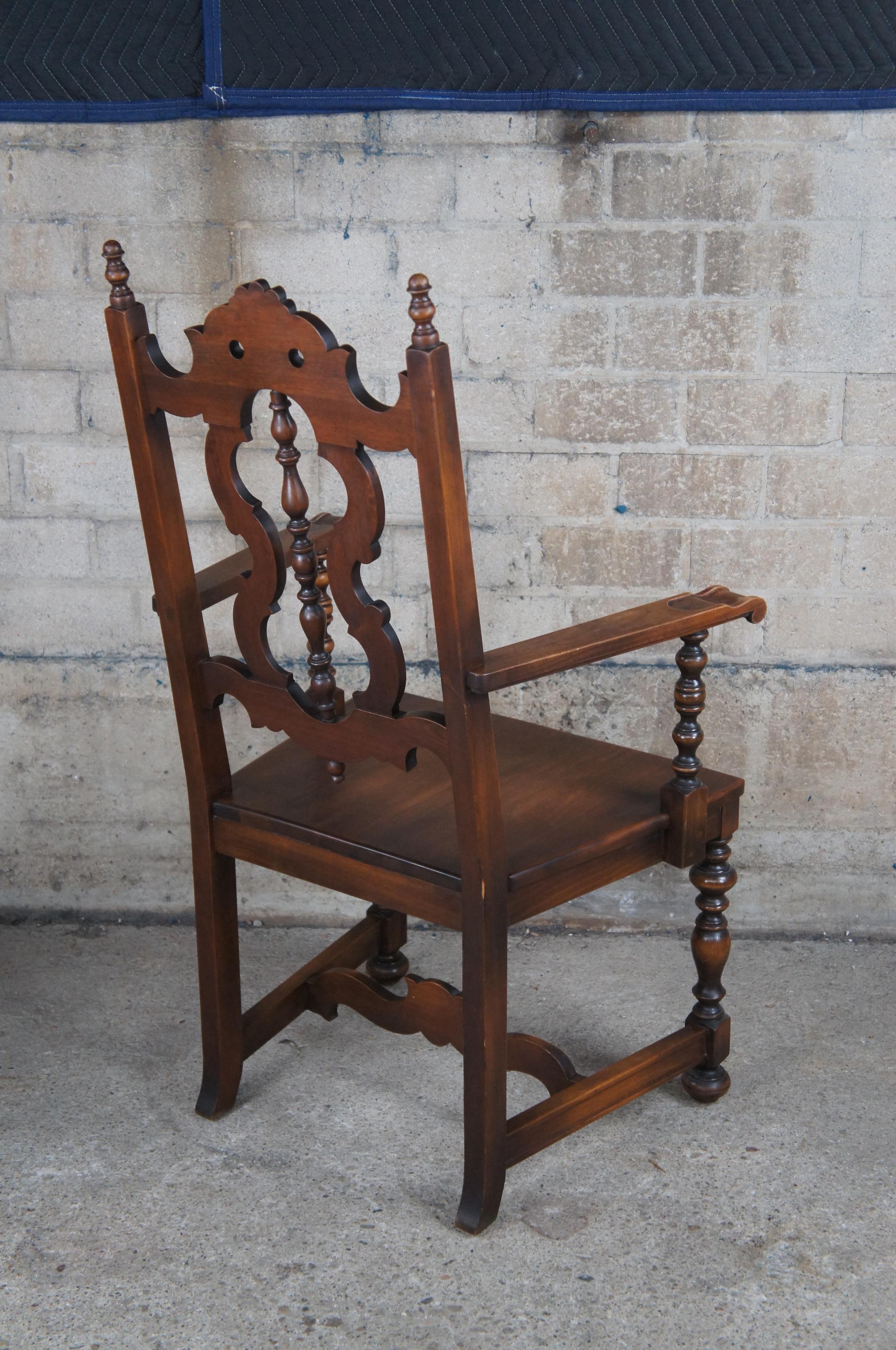 6 Antique Lifetime Furniture Jacobean Gothic Spanish Walnut Dining Chairs Set 2