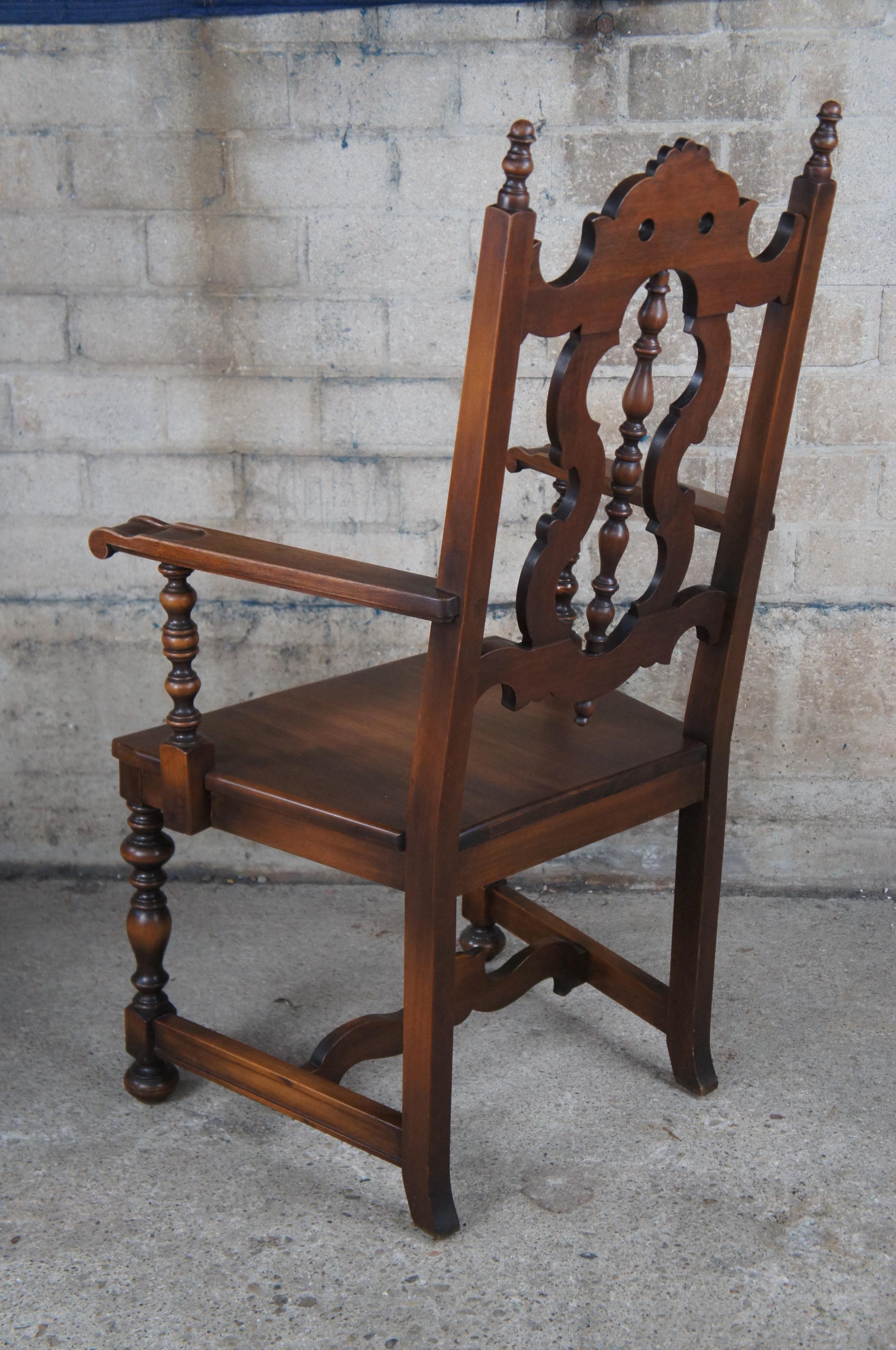 6 Antique Lifetime Furniture Jacobean Gothic Spanish Walnut Dining Chairs Set 2