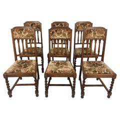 6 Antique Oak Upholstered Barley Twist Dining Chairs, Scotland 1920, H714