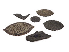 6 Antique Qajar Period Stamped Manuscript Inlay Leather Medallions, Ex-Sotheby's