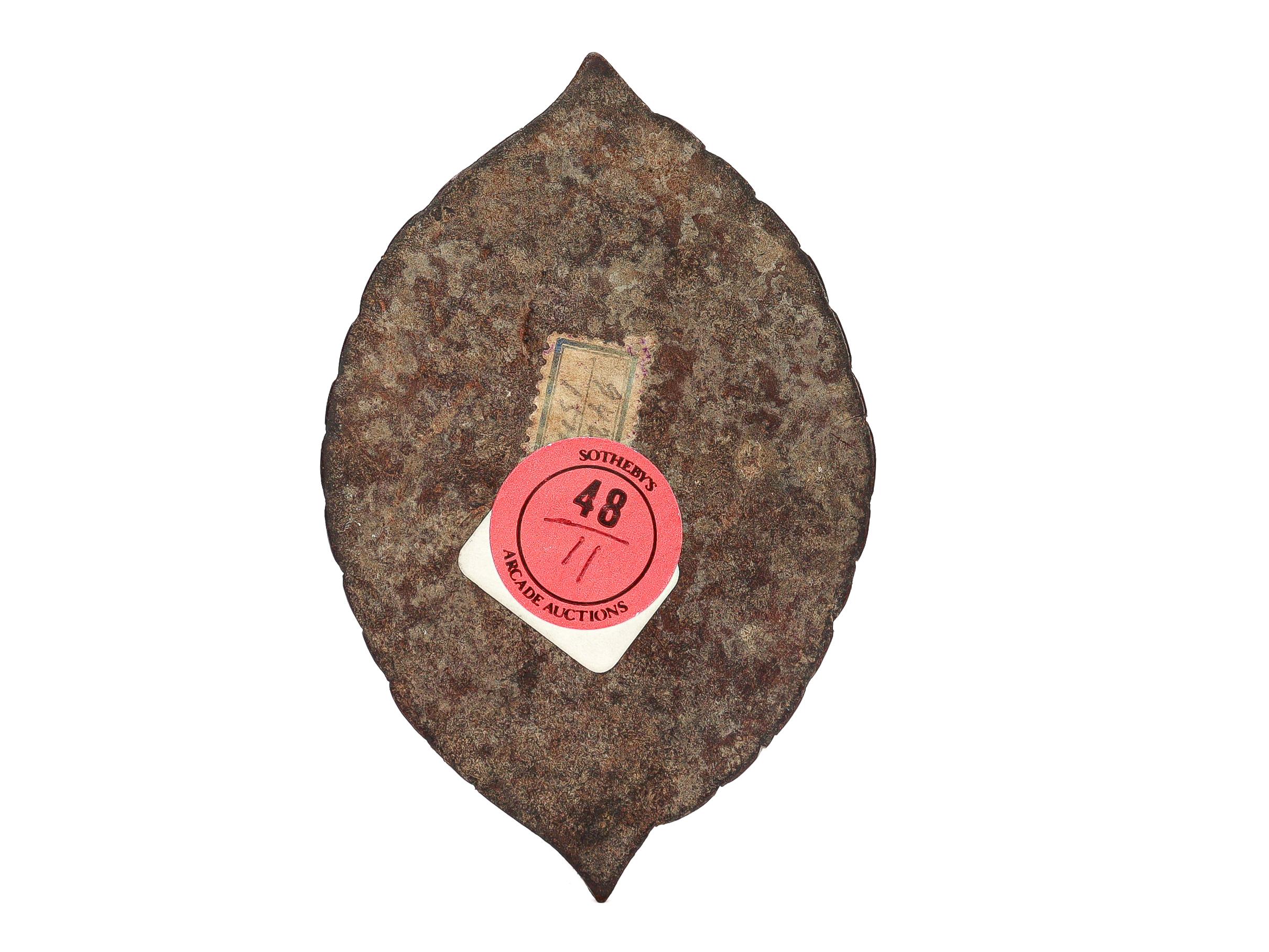 Wood 6 Antique Qajar Period Stamped Manuscript Inlay Leather Medallions, Ex-Sotheby's For Sale