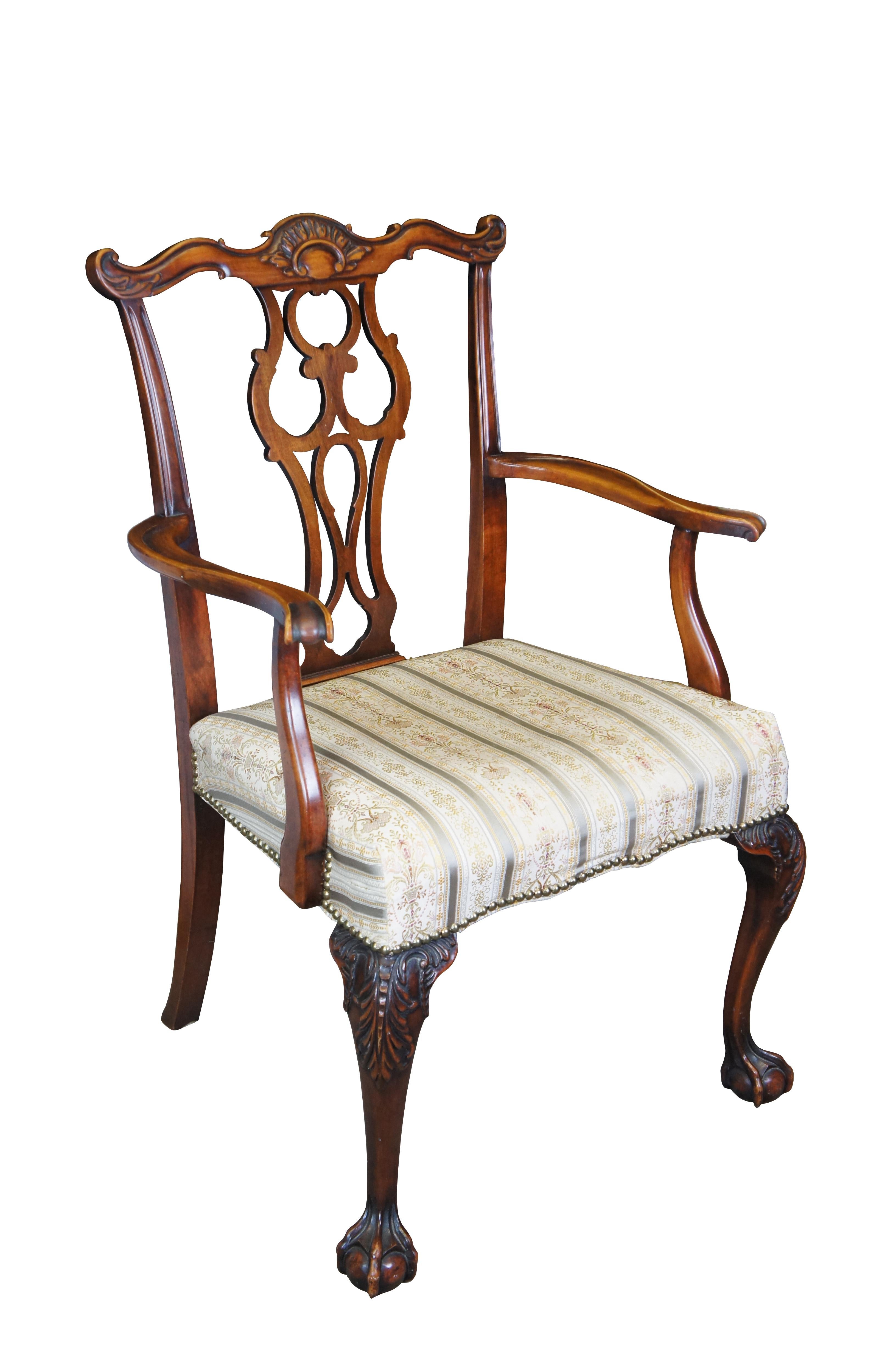 American 6 Antique Romweber English Chippendale Georgian Carved Mahogany Dining Chairs For Sale