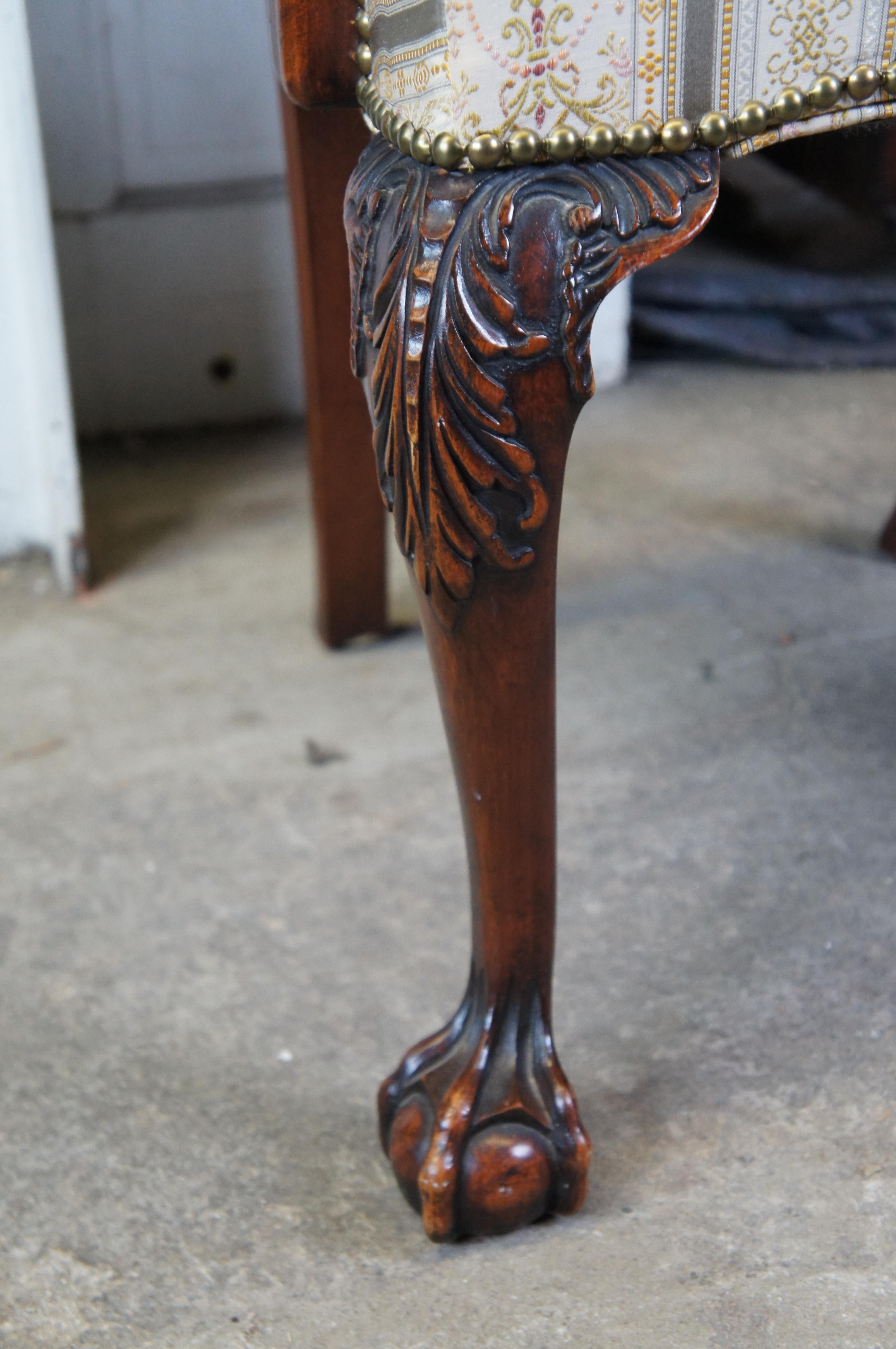20th Century 6 Antique Romweber English Chippendale Georgian Carved Mahogany Dining Chairs For Sale