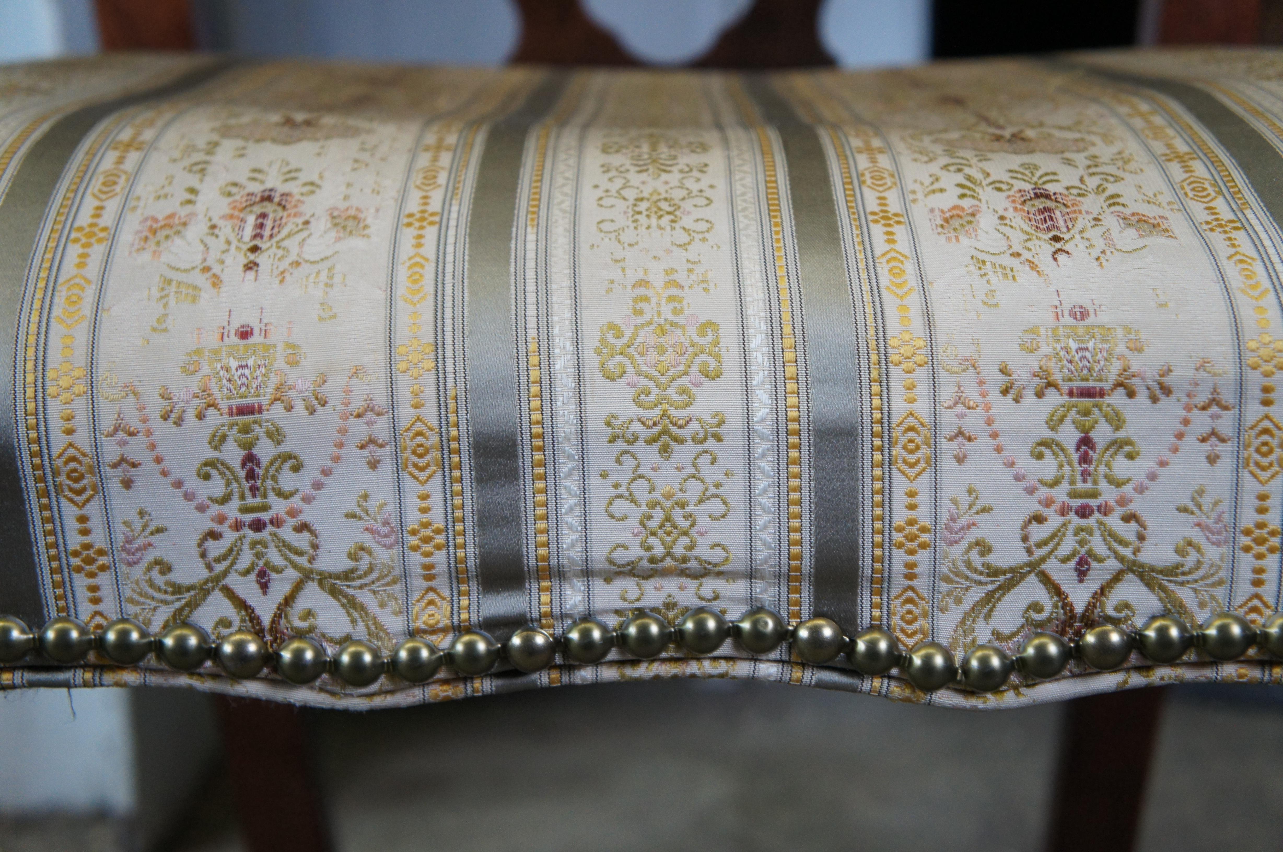 Upholstery 6 Antique Romweber English Chippendale Georgian Carved Mahogany Dining Chairs For Sale