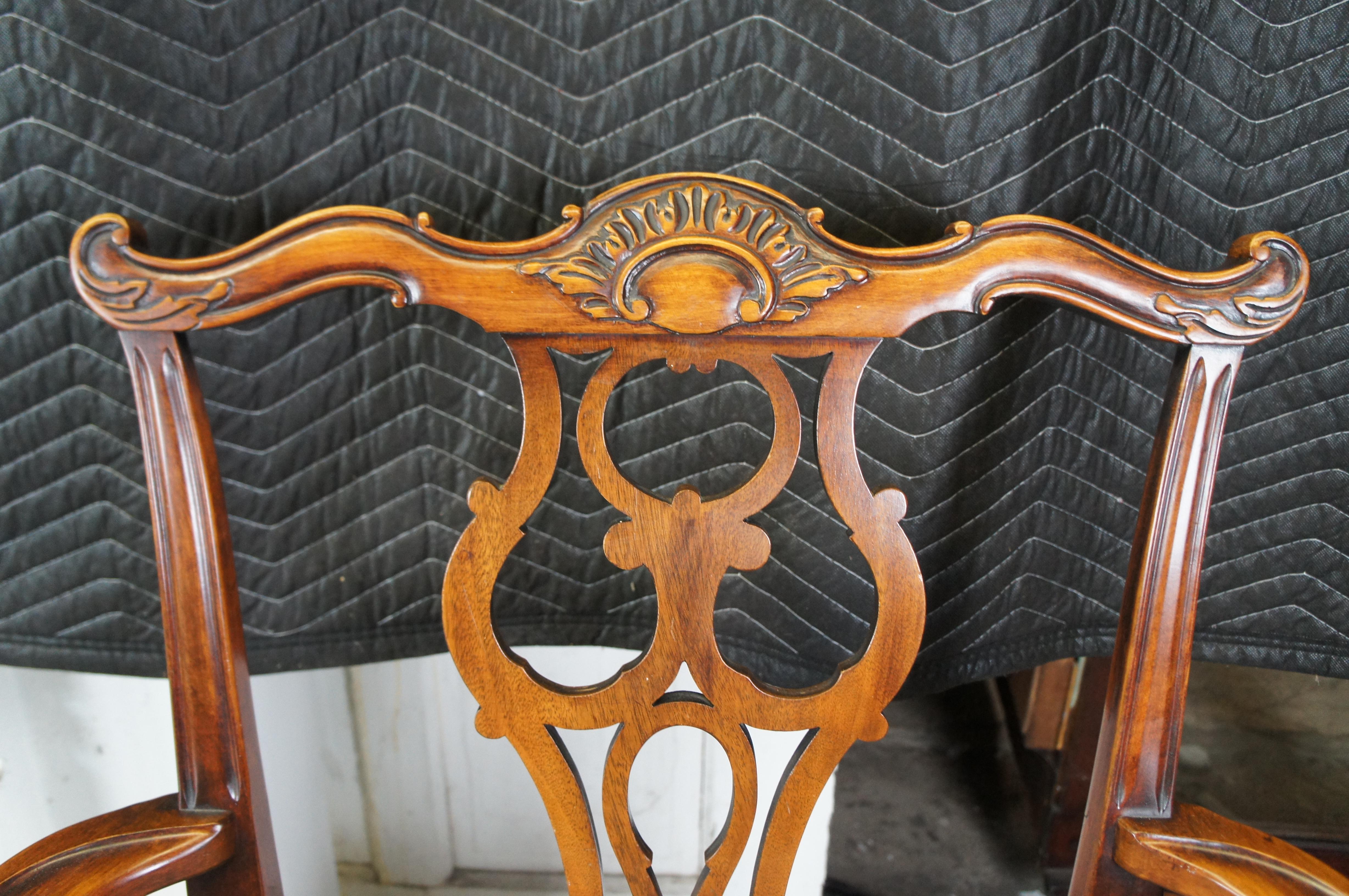 6 Antique Romweber English Chippendale Georgian Carved Mahogany Dining Chairs For Sale 1