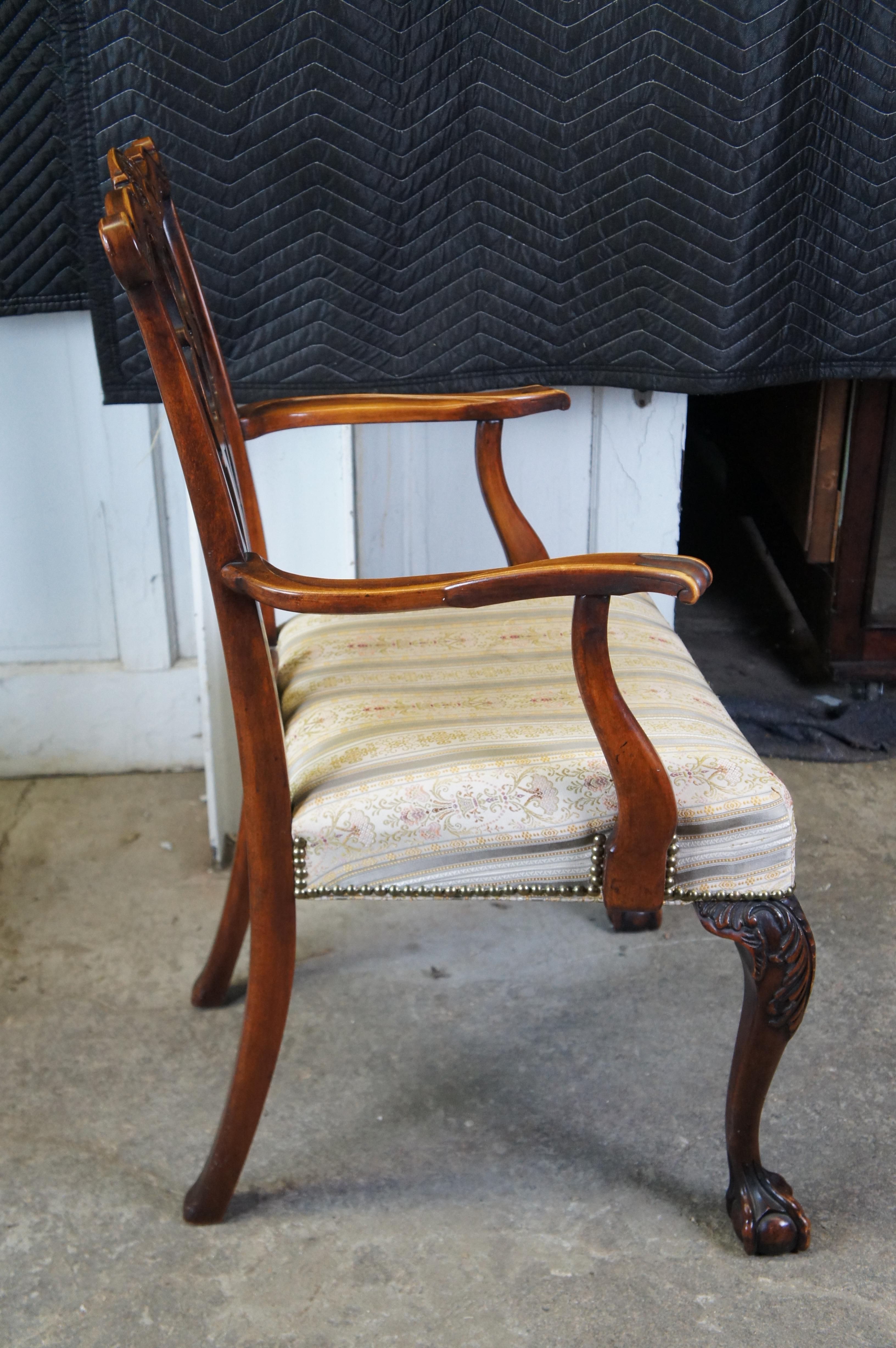 6 Antique Romweber English Chippendale Georgian Carved Mahogany Dining Chairs For Sale 3