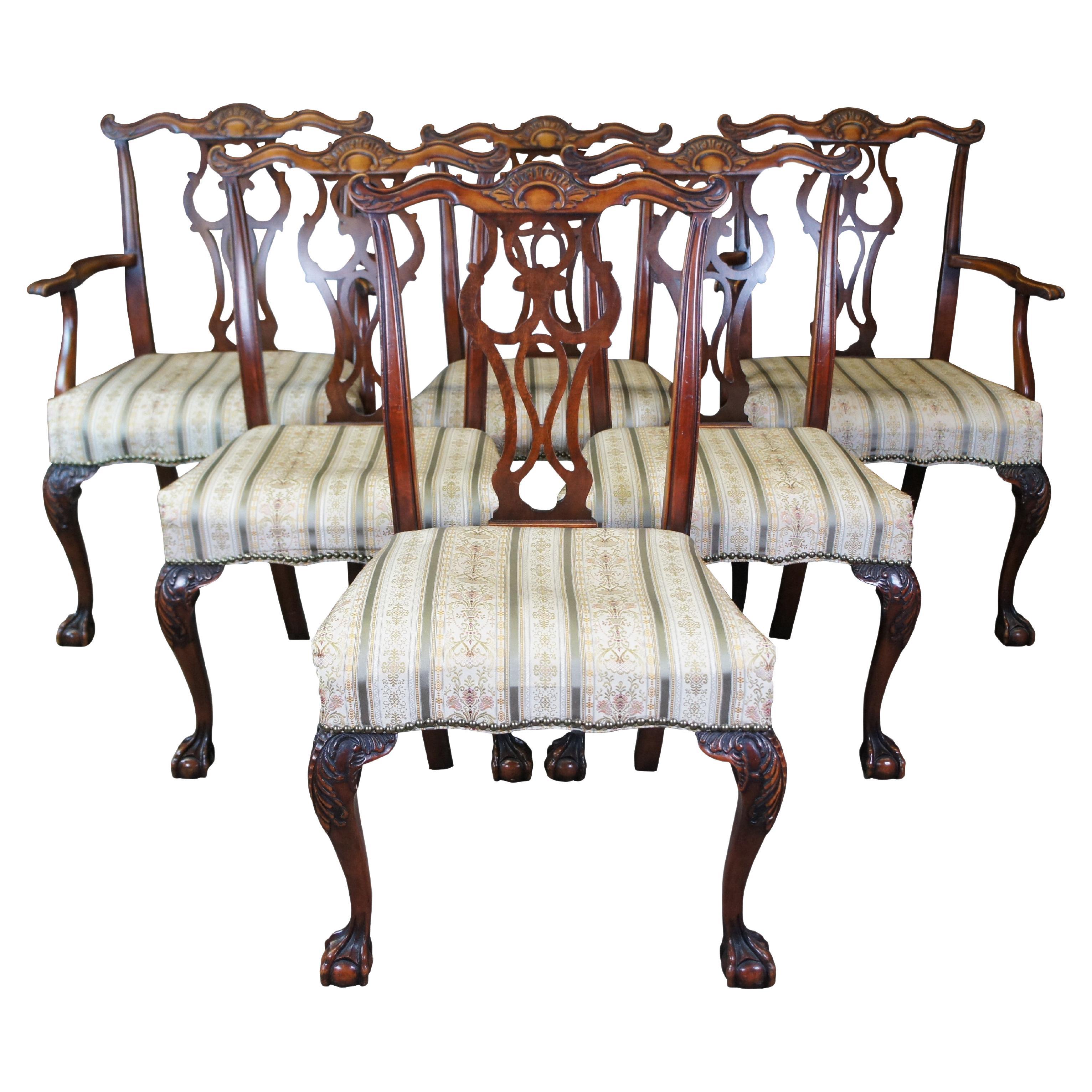 6 Antique Romweber English Chippendale Georgian Carved Mahogany Dining Chairs