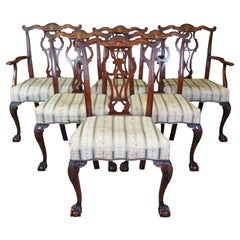6 Sillas de Comedor Antiguas Romweber Chippendale Inglés Georgiano de Caoba Tallada