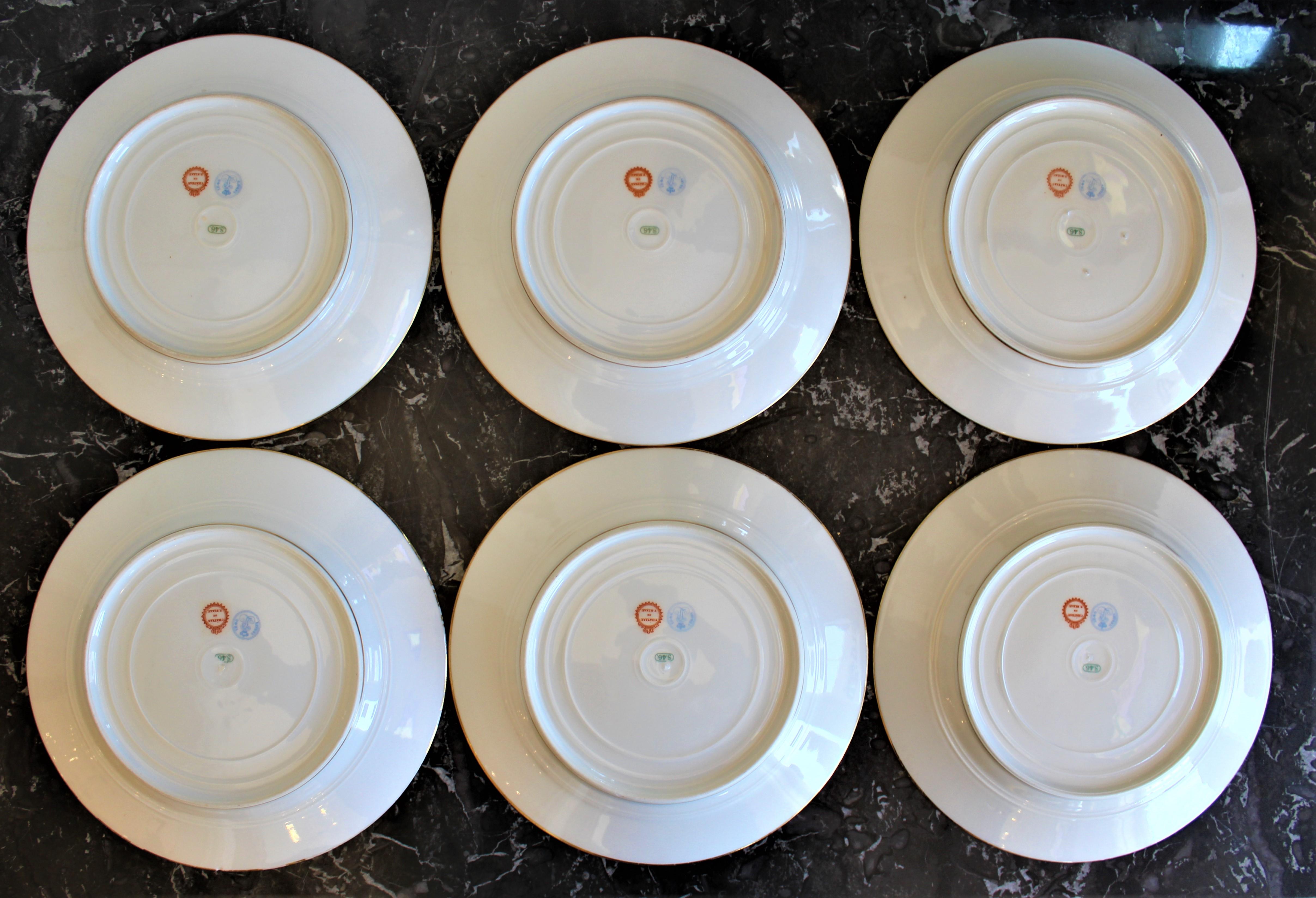 Hand-Painted  Sevres Chateau de Fountainbleu Pattern French Dinner or Cabinet Plates: 6
