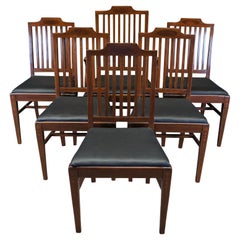 6 Sillas de Comedor de Caoba Estilo Sheraton Antiguas con Respaldo de Listones Florales Geométricos